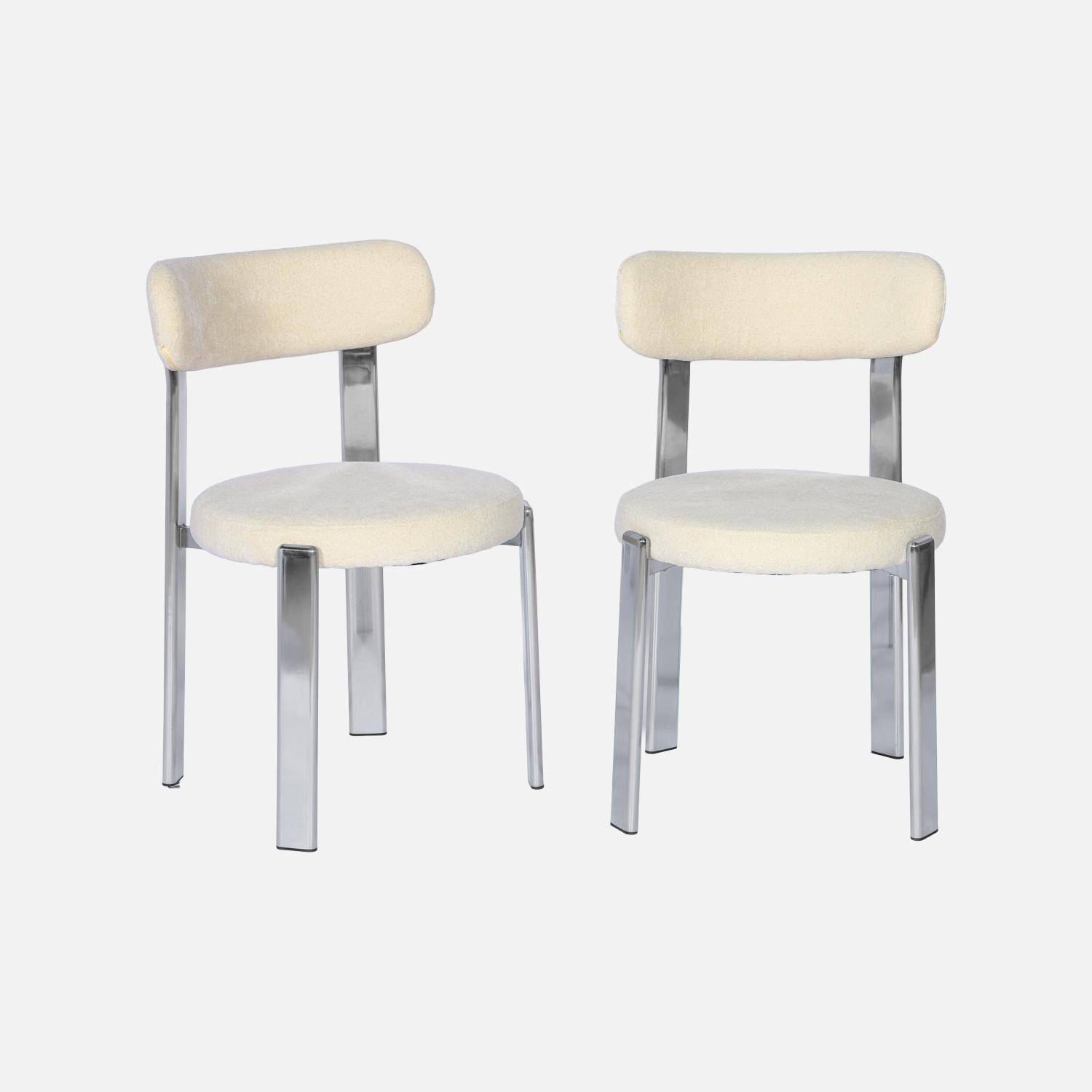 Lot de 2 chaises vintage acier chromé et tissu texturé crème - Gloria,sweeek,Photo2