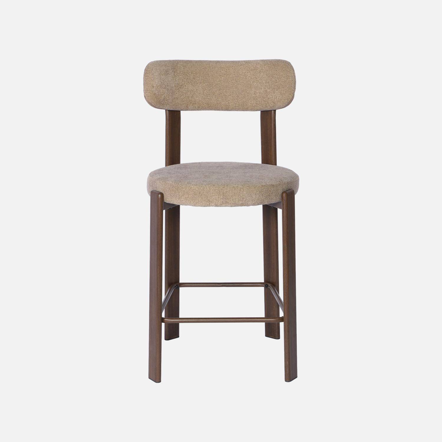 Lot de 2 tabourets de bar vintage acier effet bois foncé et tissu texturé taupe - Gloria Photo4