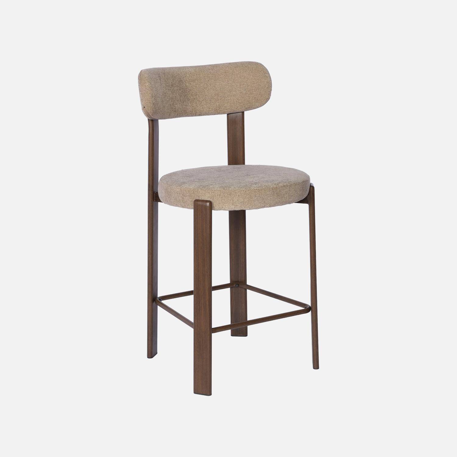 Lot de 2 tabourets de bar vintage acier effet bois foncé et tissu texturé taupe - Gloria Photo3