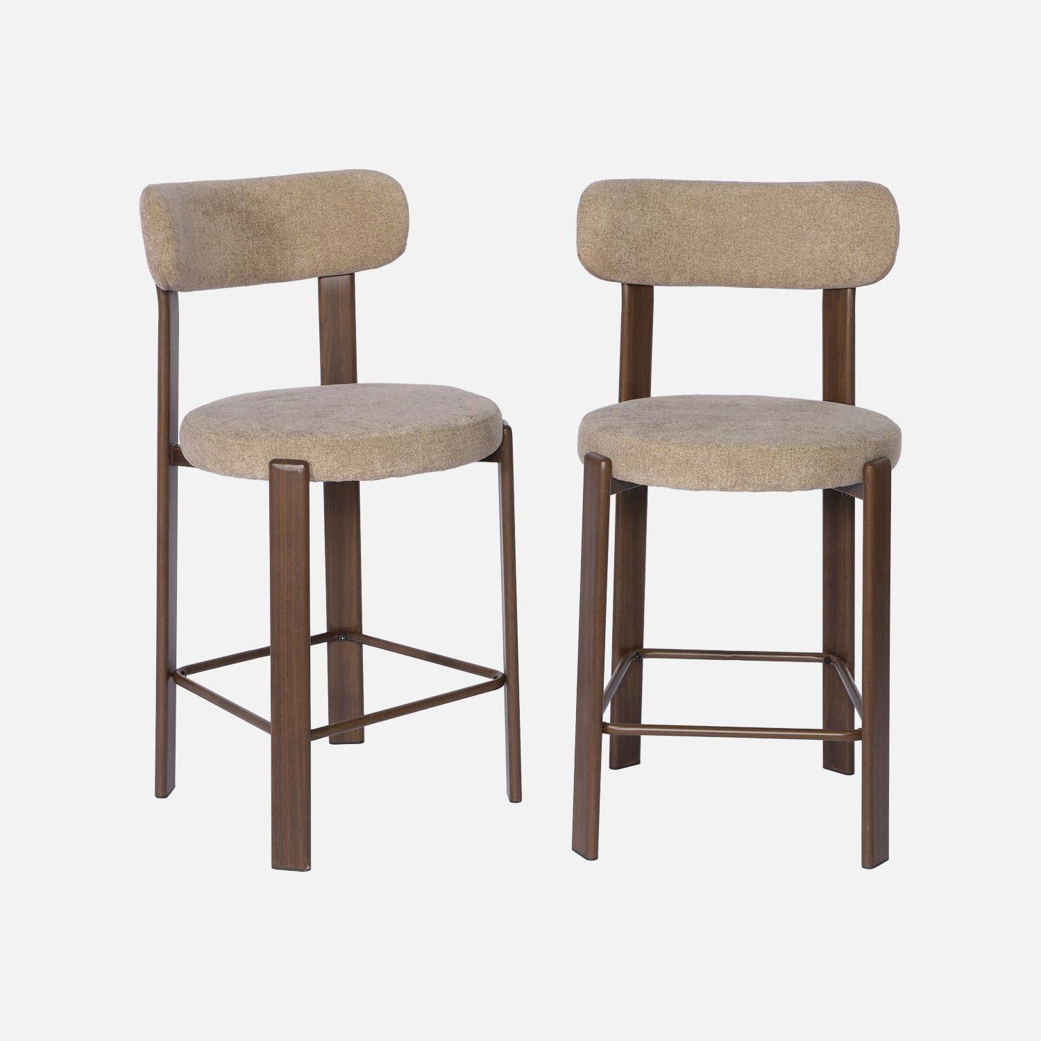 Lot de 2 tabourets de bar vintage acier effet bois foncé et tissu texturé taupe - Gloria Photo2