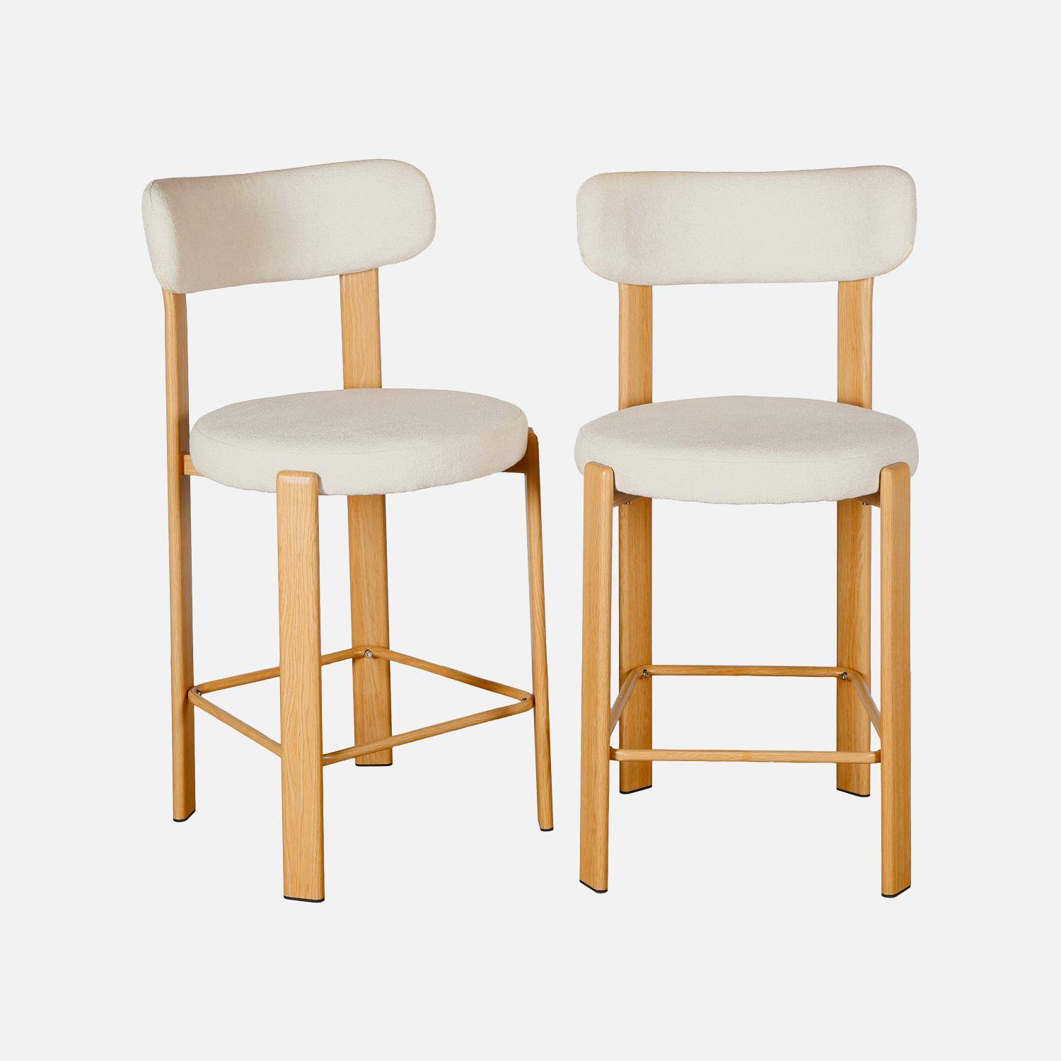 Lot de 2 tabourets de bar vintage acier effet bois clair et tissu texturé crème - Gloria,sweeek,Photo2