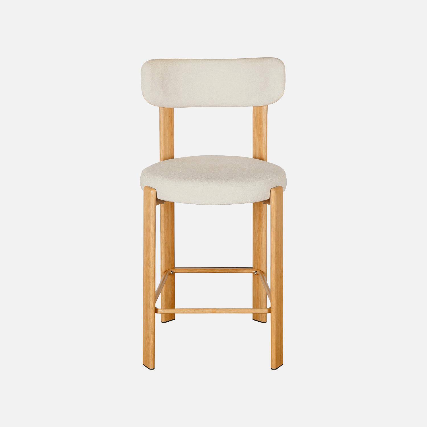 Lot de 2 tabourets de bar vintage acier effet bois clair et tissu texturé crème - Gloria Photo4