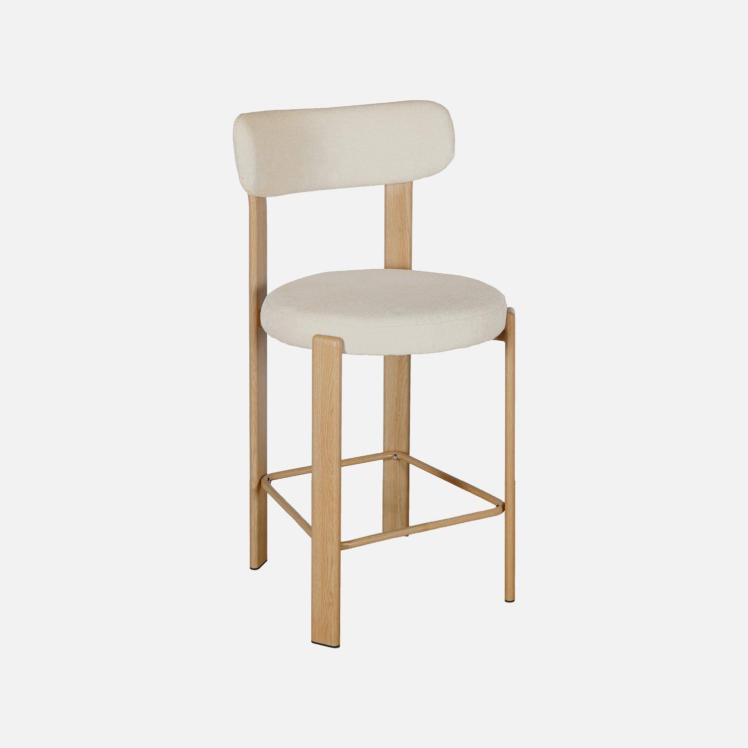 Set van 2 vintage barstoelen van staal lichte houtlook en gestructureerde stof crème - Gloria Photo3
