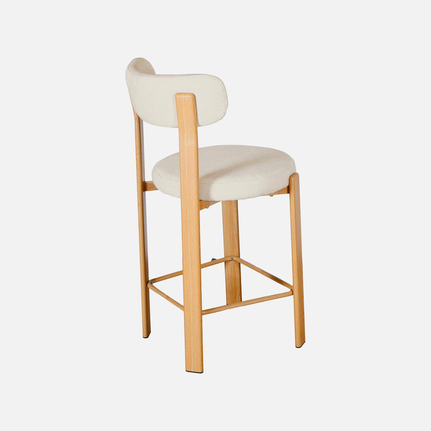 Lot de 2 tabourets de bar vintage acier effet bois clair et tissu texturé crème - Gloria Photo6