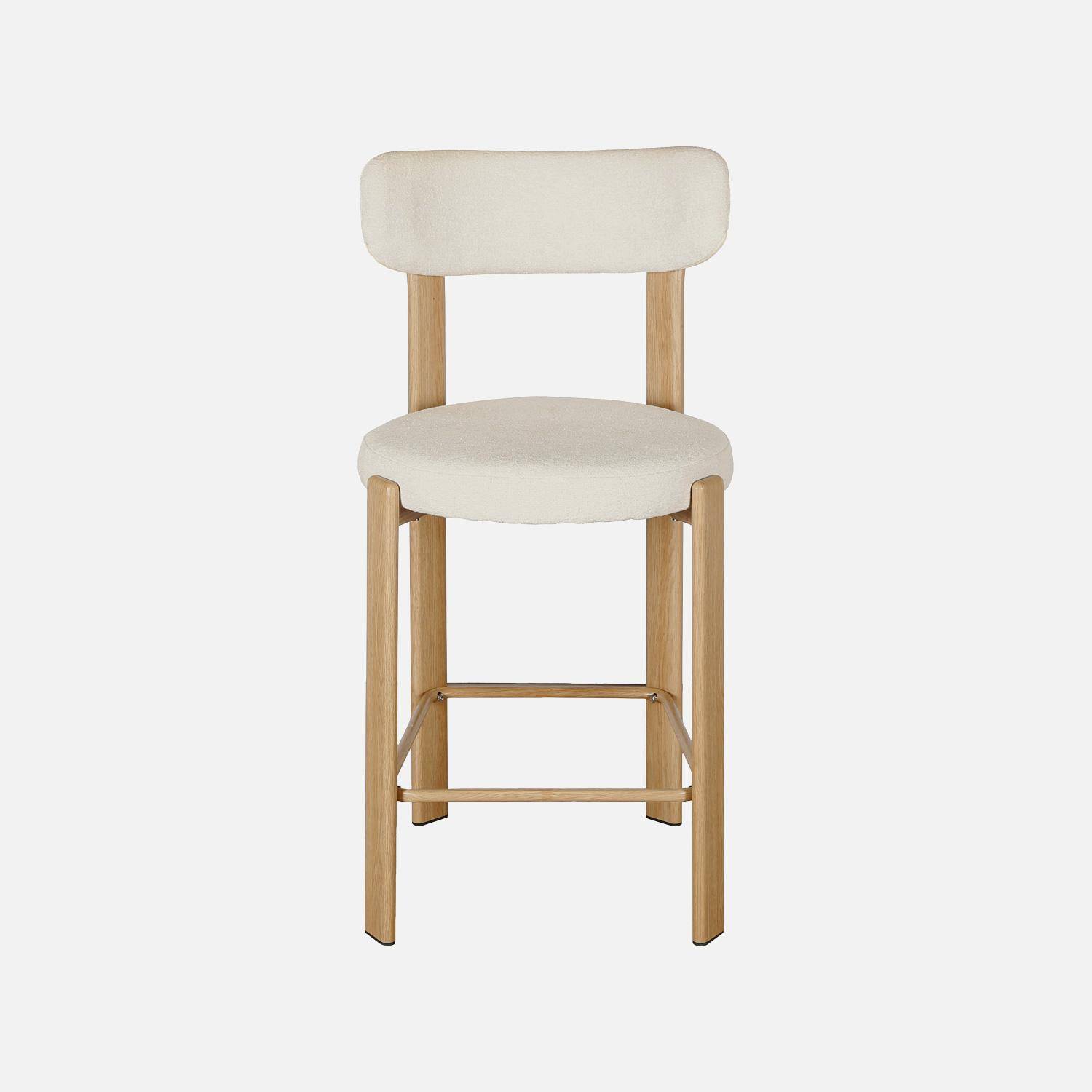 Set van 2 vintage barstoelen van staal lichte houtlook en gestructureerde stof crème - Gloria,sweeek,Photo4