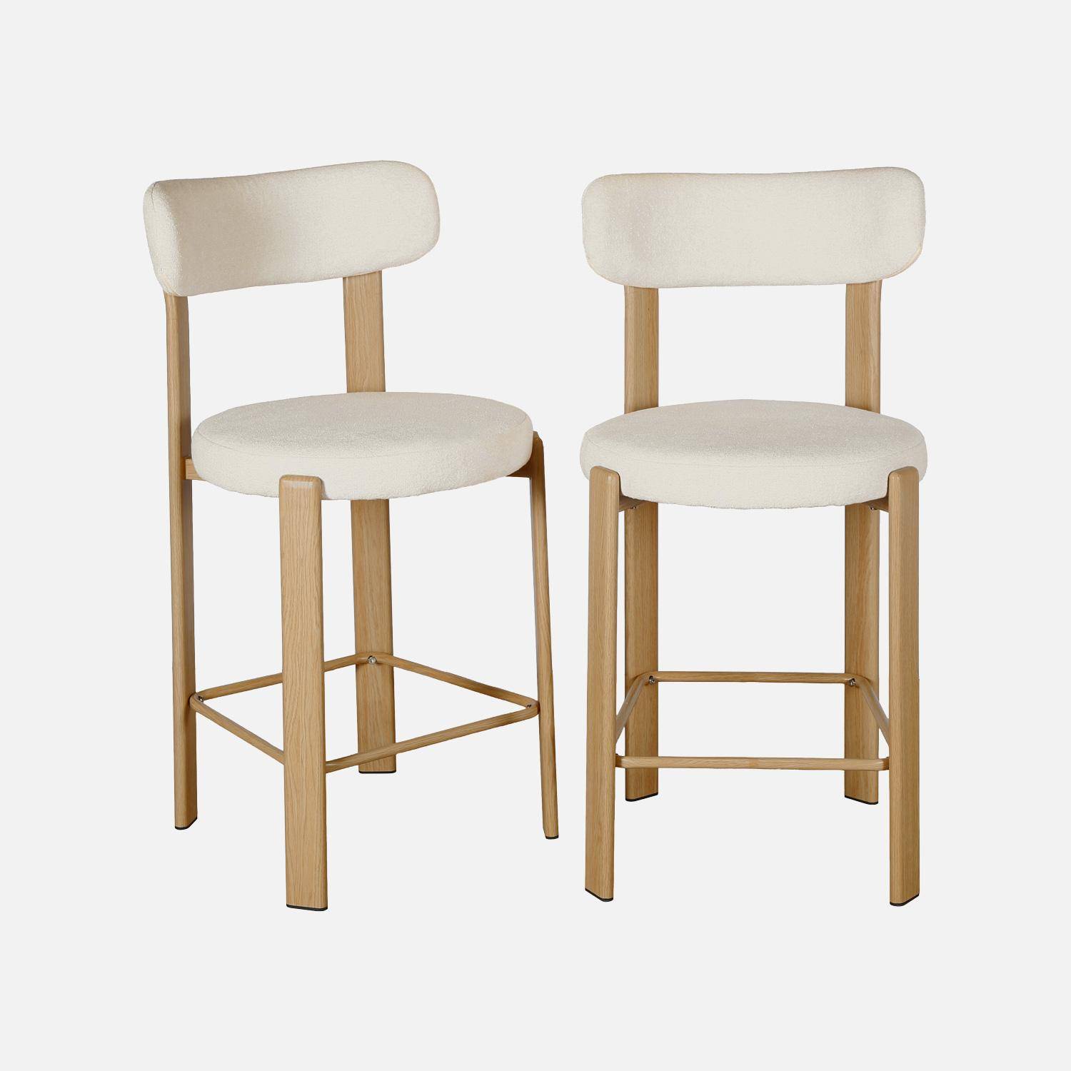 Set van 2 vintage barstoelen van staal lichte houtlook en gestructureerde stof crème - Gloria Photo2
