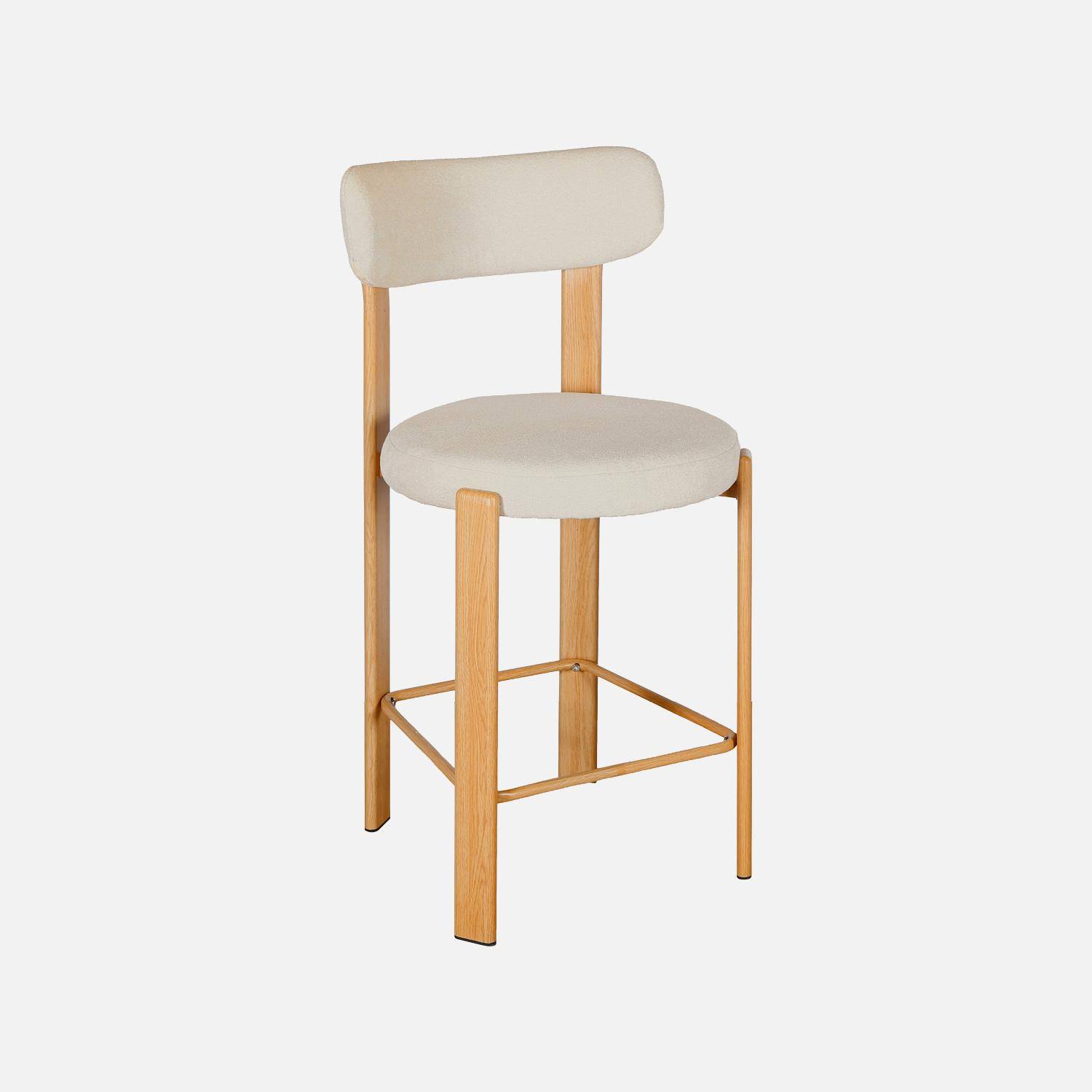 Lot de 2 tabourets de bar vintage acier effet bois clair et tissu texturé crème - Gloria,sweeek,Photo3