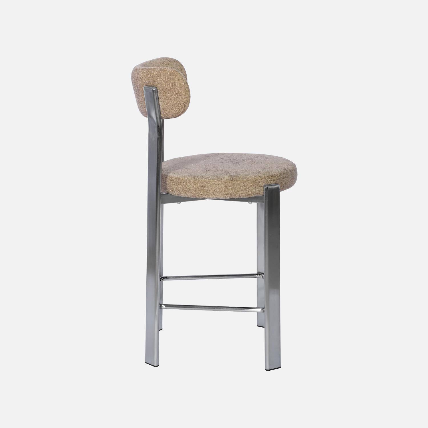 Lot de 2 tabourets de bar vintage acier chromé et tissu texturé taupe - Gloria Photo5