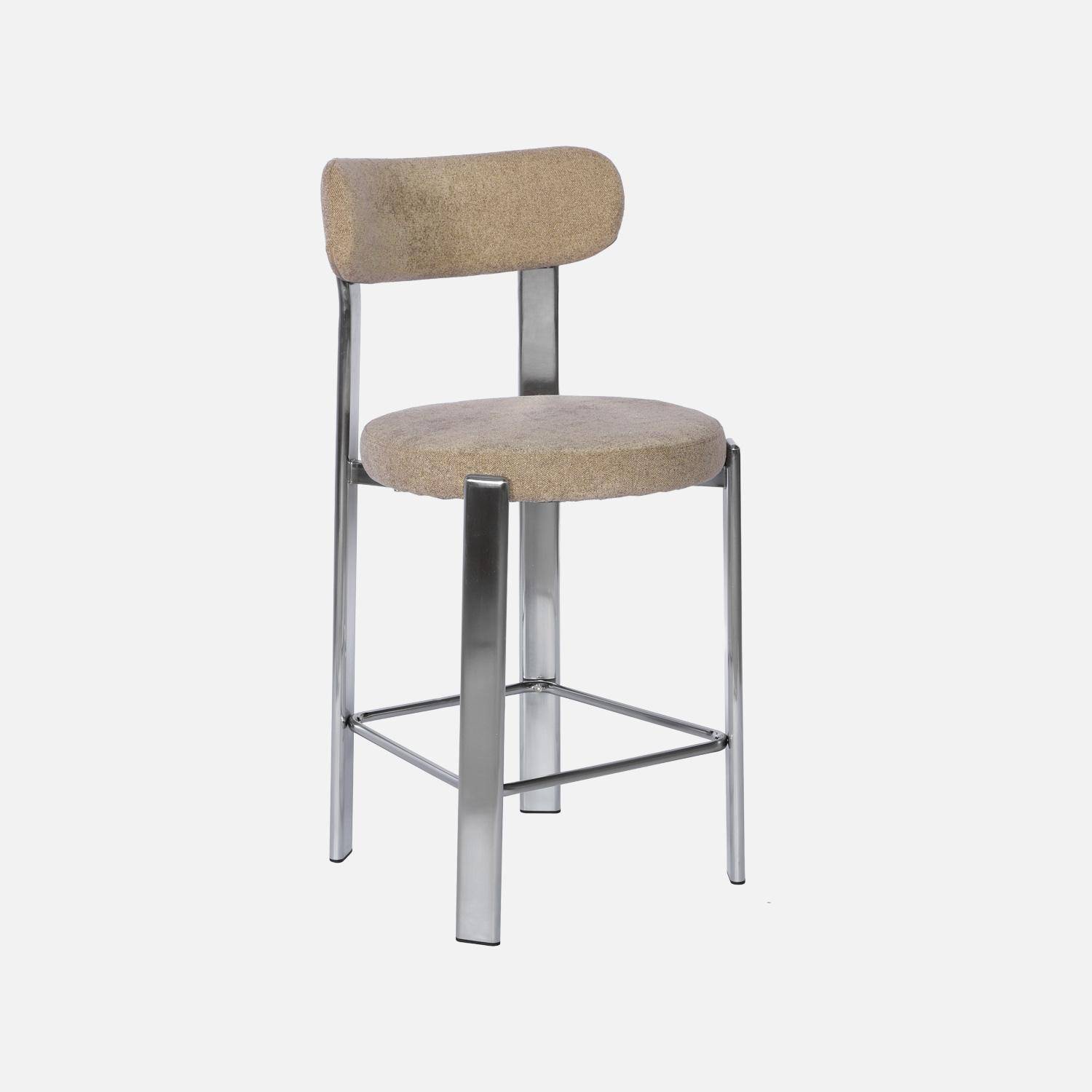 Lot de 2 tabourets de bar vintage acier chromé et tissu texturé taupe - Gloria Photo3