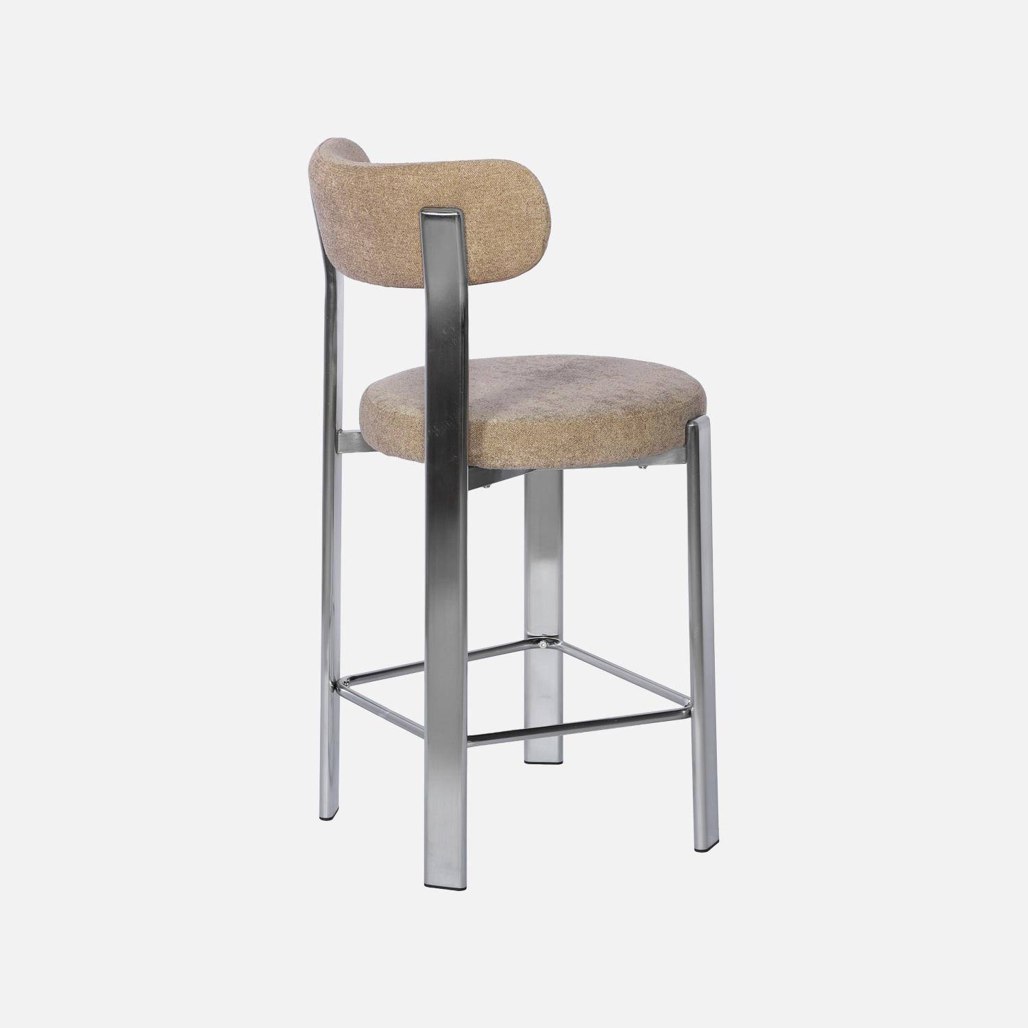 Lot de 2 tabourets de bar vintage acier chromé et tissu texturé taupe - Gloria Photo6