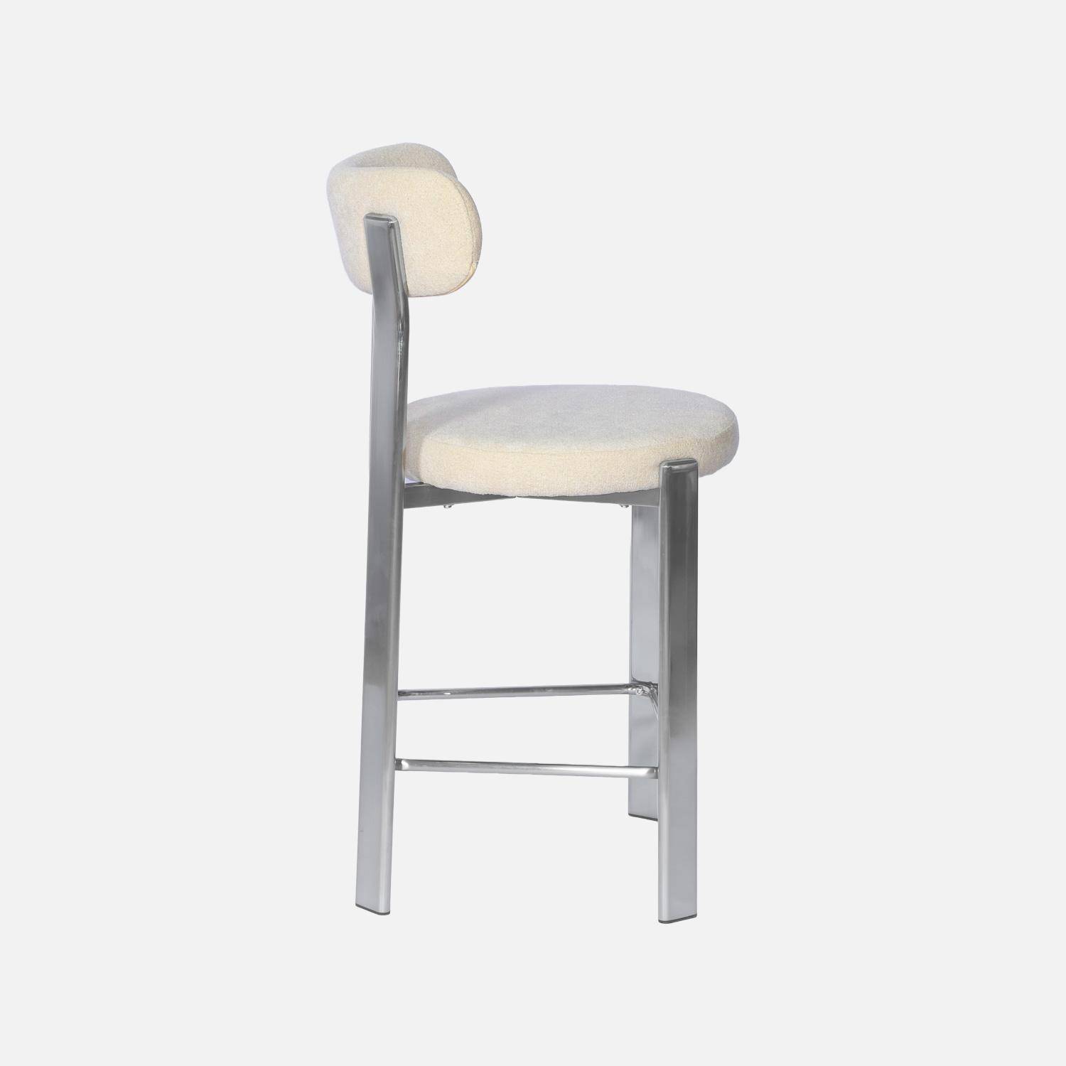 Lot de 2 tabourets de bar vintage acier chromé et tissu texturé crème - Gloria Photo5