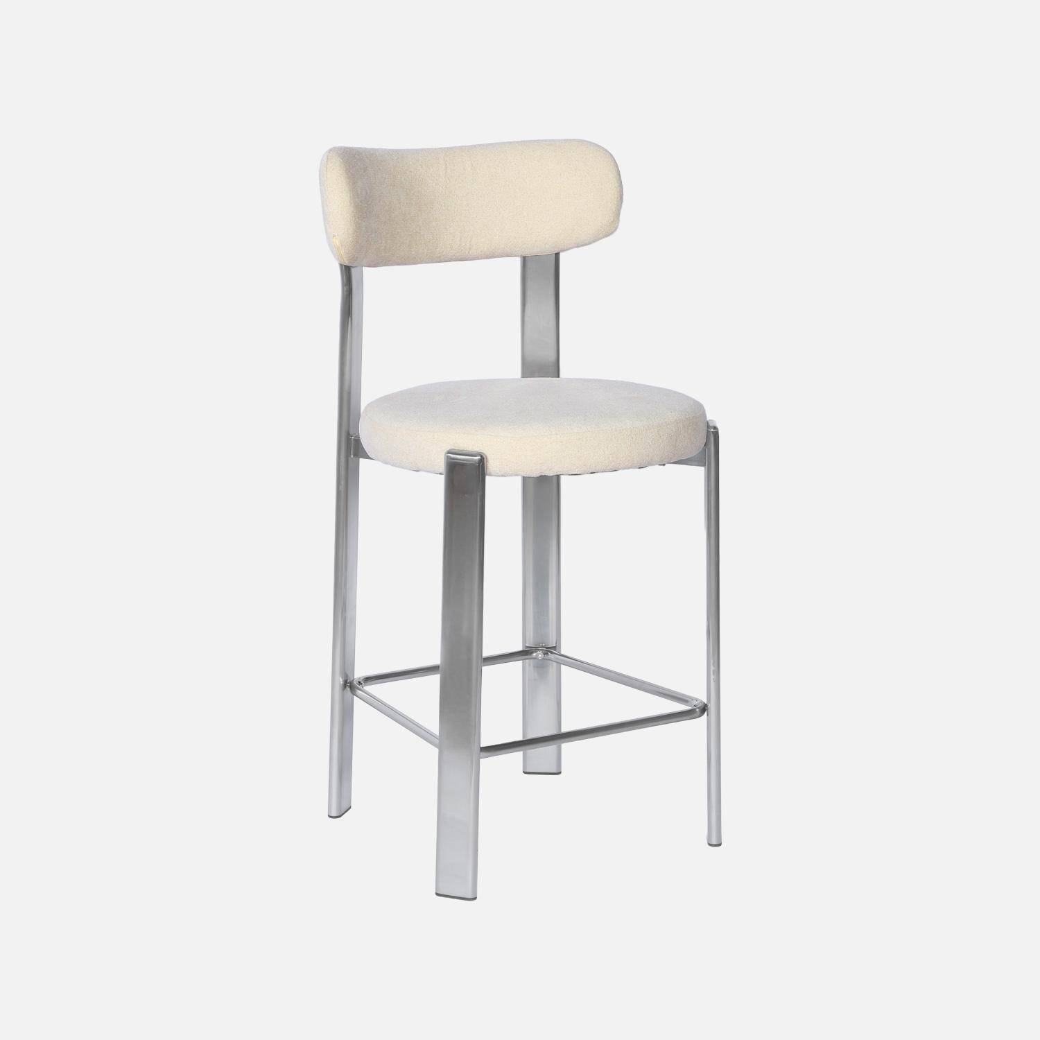 Lot de 2 tabourets de bar vintage acier chromé et tissu texturé crème - Gloria,sweeek,Photo3