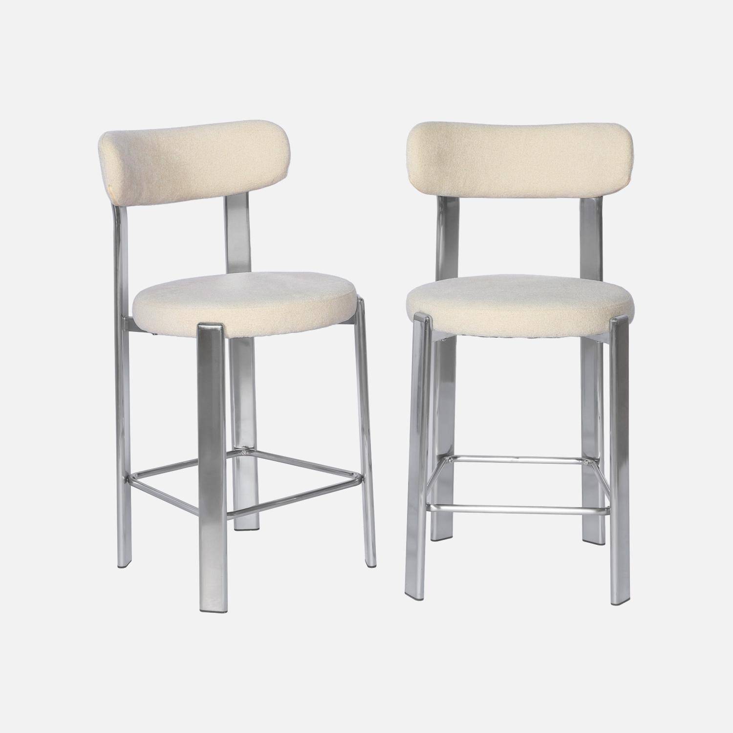 Lot de 2 tabourets de bar vintage acier chromé et tissu texturé crème - Gloria,sweeek,Photo2