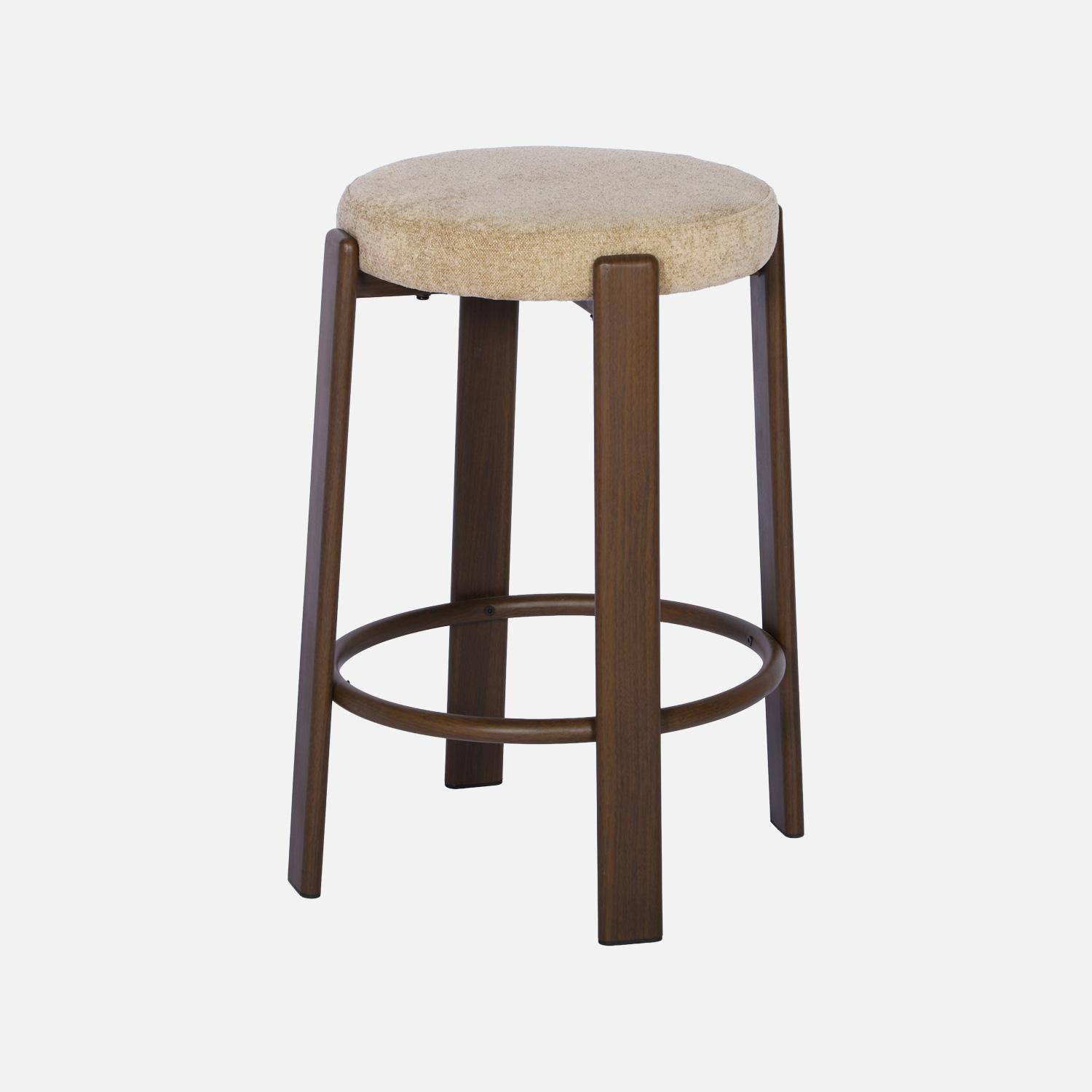 Lot de 2 tabourets de bar vintage acier effet bois foncé et tissu texturé taupe - Gloria,sweeek,Photo3