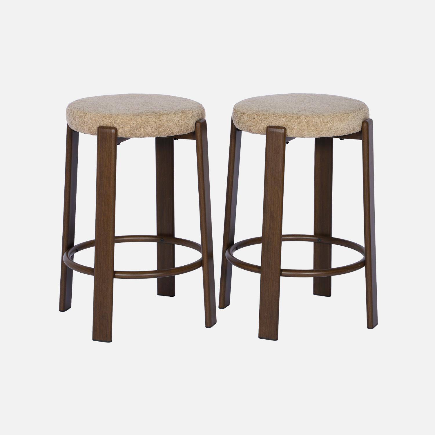 Lot de 2 tabourets de bar vintage acier effet bois foncé et tissu texturé taupe - Gloria Photo2