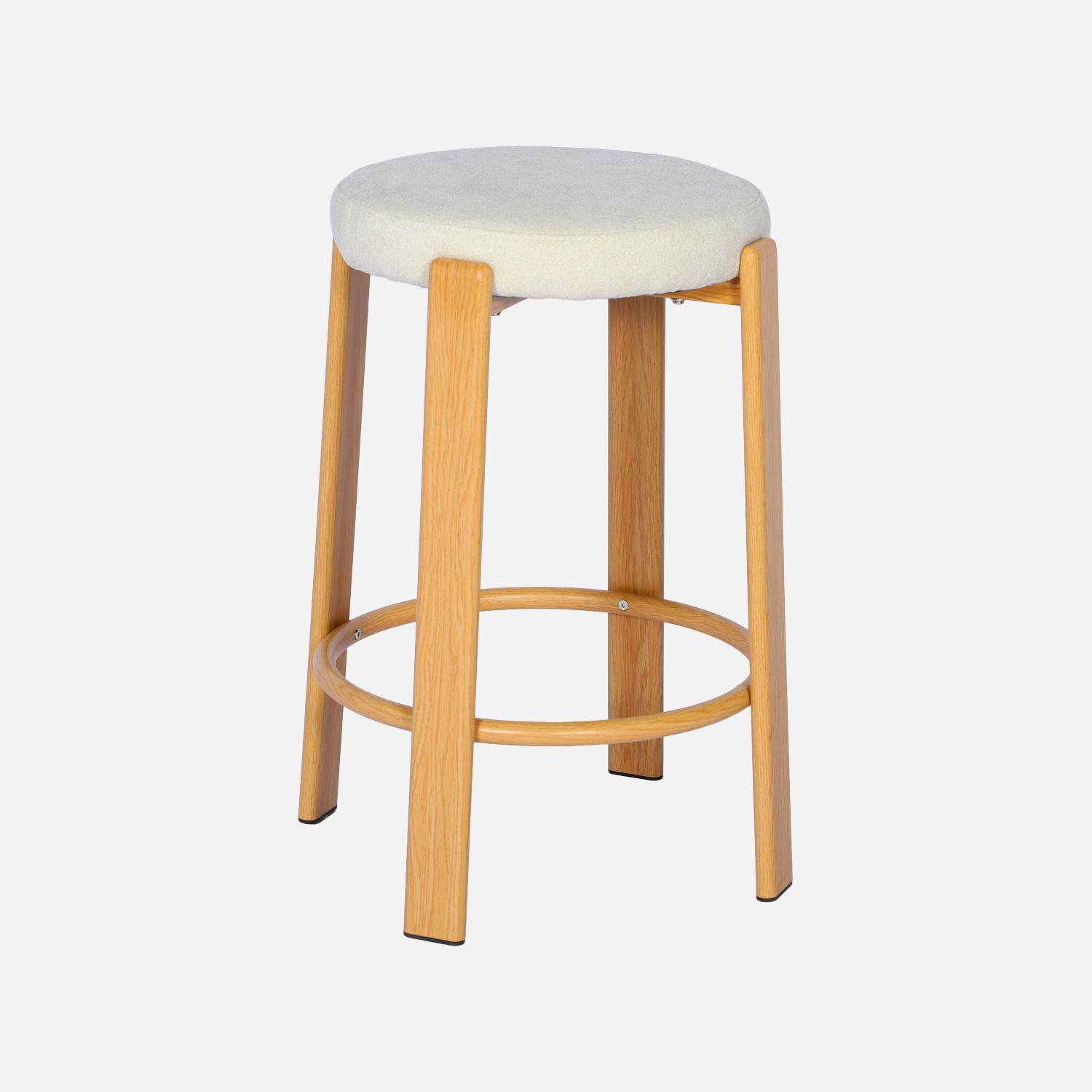 Lot de 2 tabourets de bar vintage acier effet bois clair et tissu texturé crème - Gloria,sweeek,Photo3