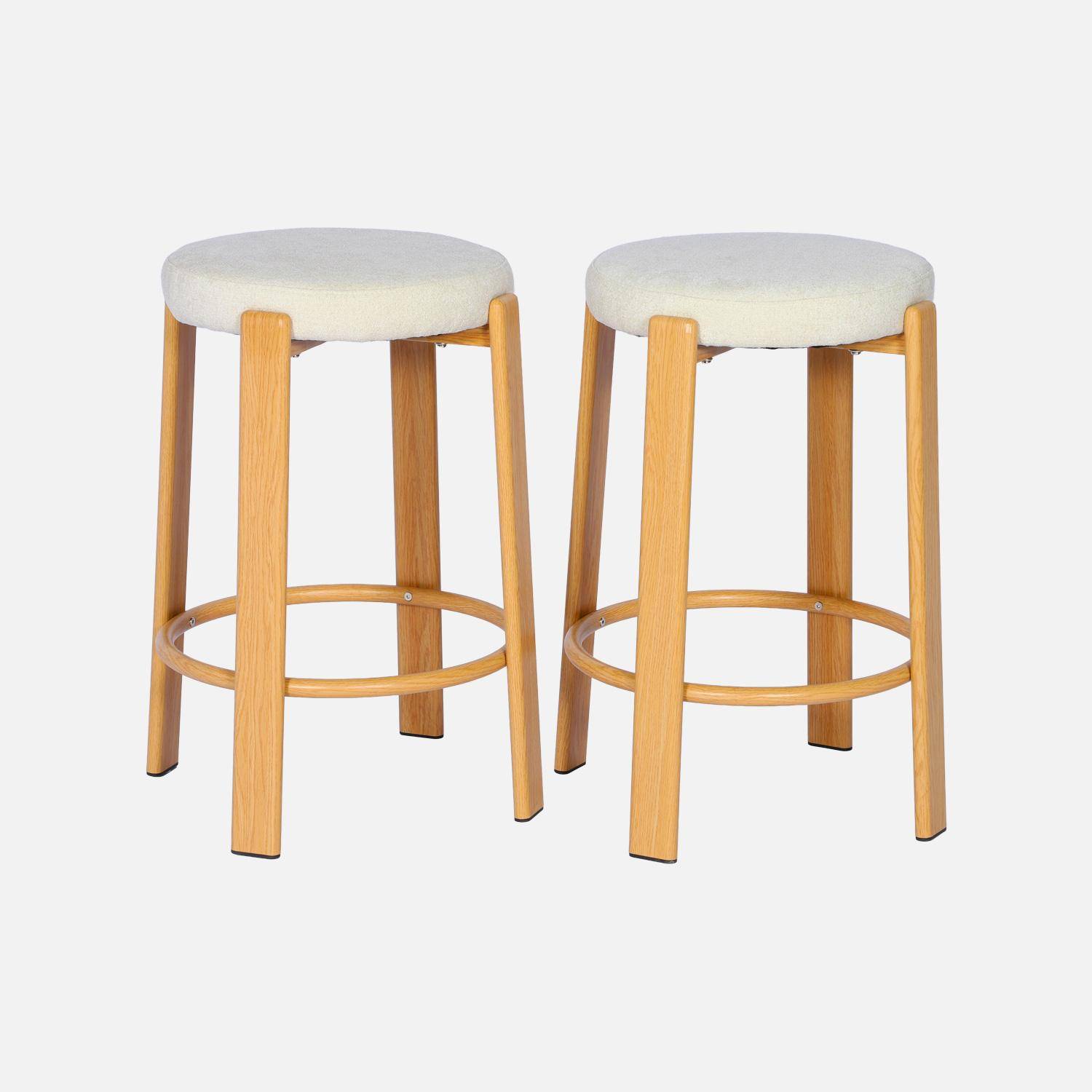 Lot de 2 tabourets de bar vintage acier effet bois clair et tissu texturé crème - Gloria,sweeek,Photo2