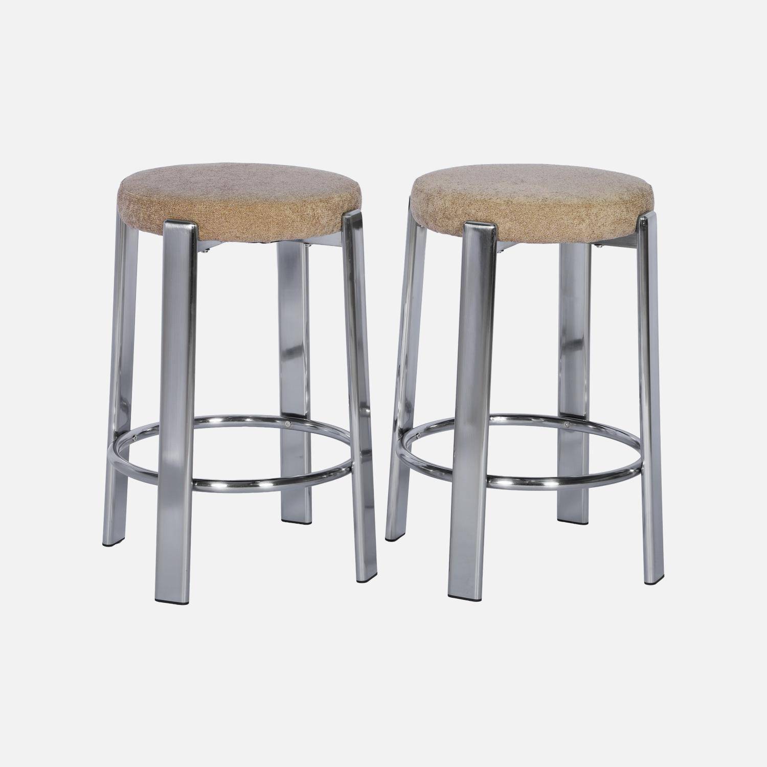 Lot de 2 tabourets de bar vintage acier chromé et tissu texturé taupe - Gloria,sweeek,Photo2