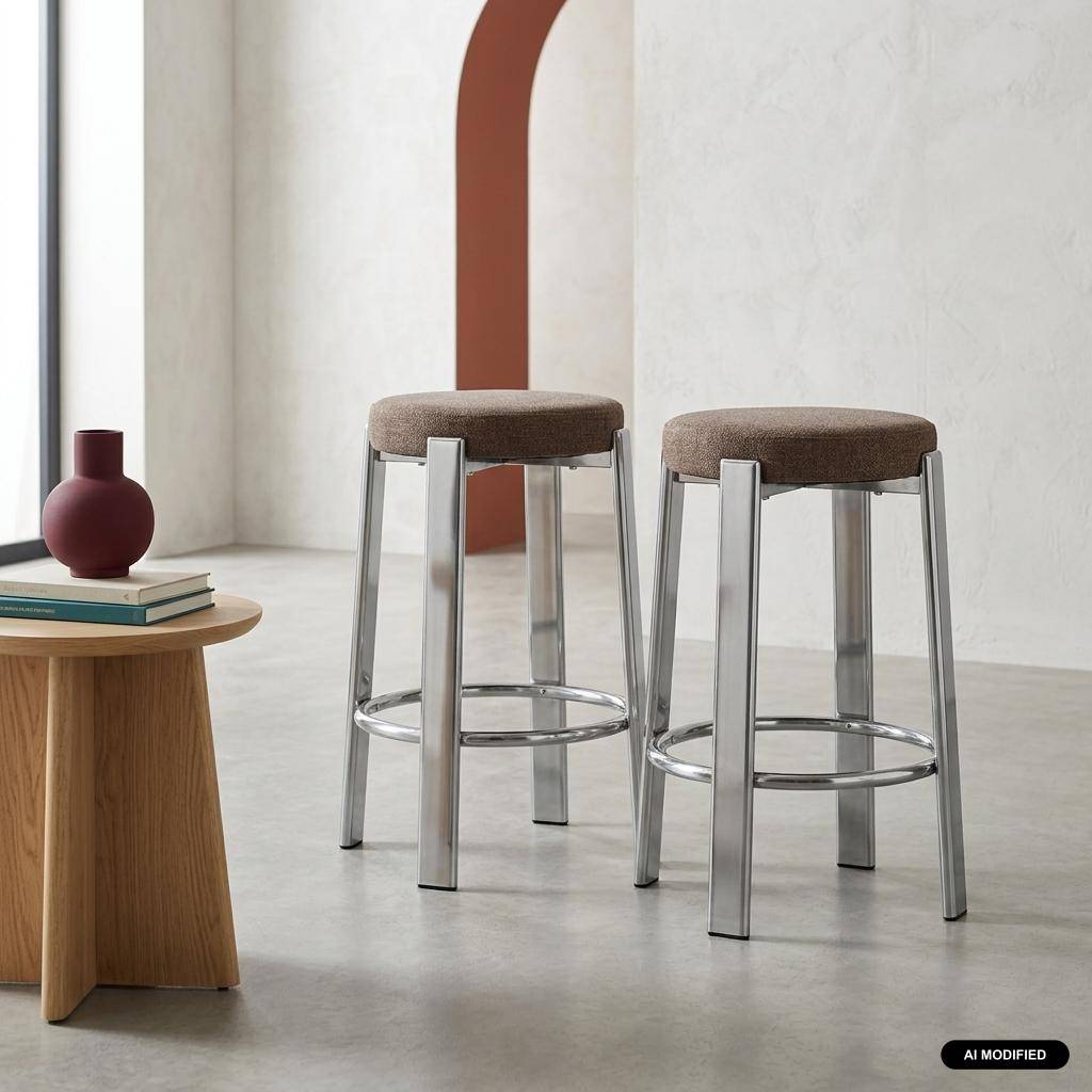 Lot de 2 tabourets de bar vintage acier chromé et tissu texturé taupe - Gloria,sweeek,Photo1