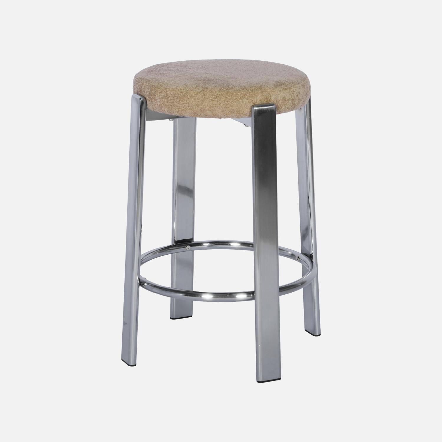 Lot de 2 tabourets de bar vintage acier chromé et tissu texturé taupe - Gloria Photo3