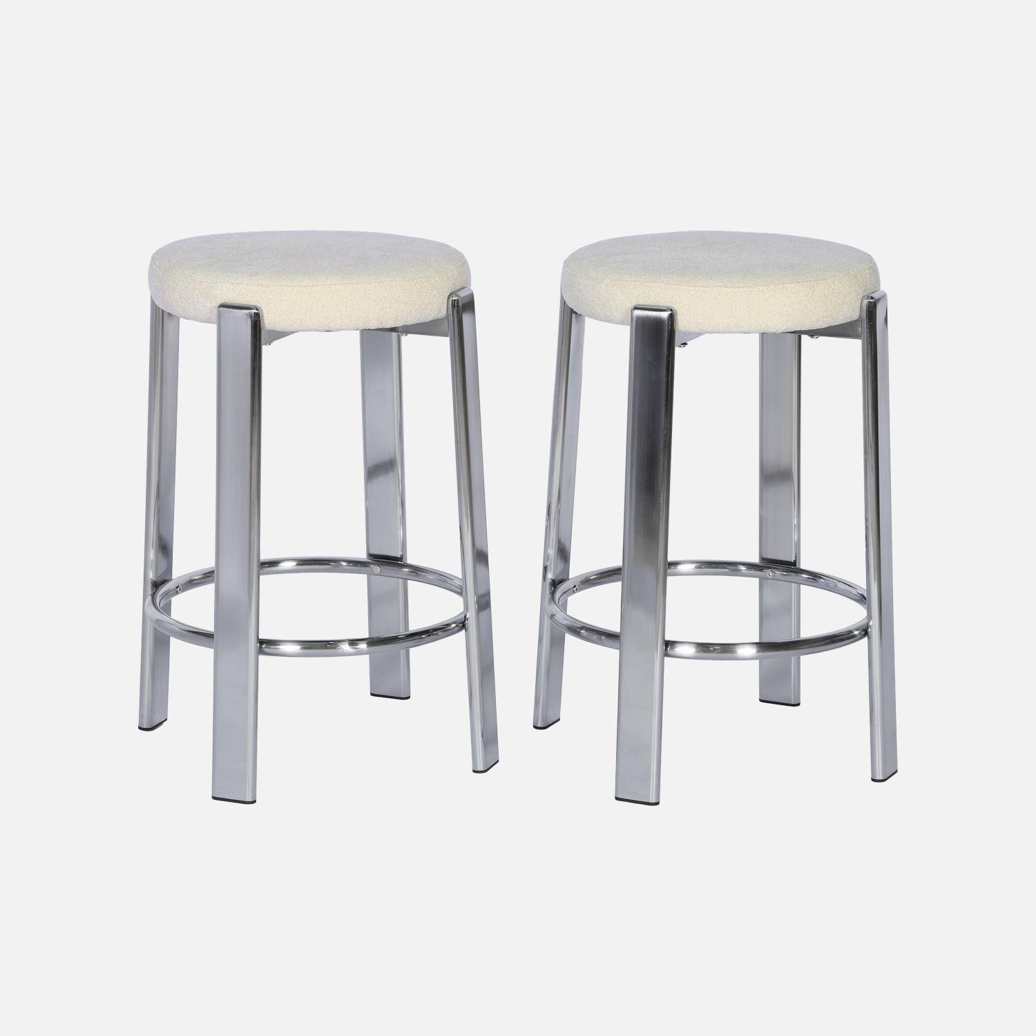 Lot de 2 tabourets de bar vintage acier chromé et tissu texturé crème - Gloria Photo2