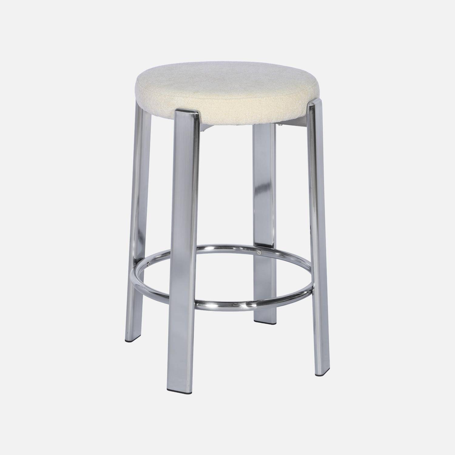 Lot de 2 tabourets de bar vintage acier chromé et tissu texturé crème - Gloria Photo3