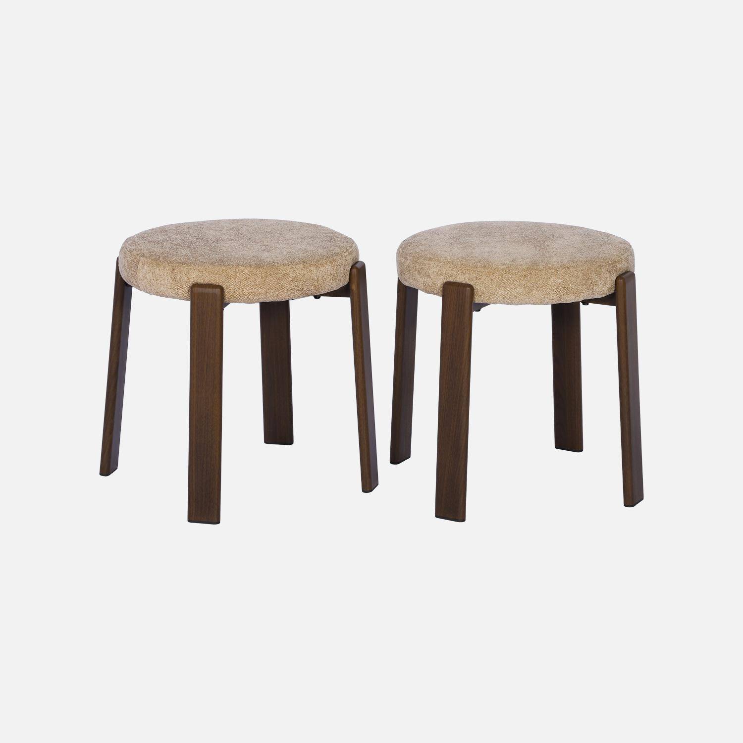Lot de 2 tabourets vintage acier effet bois foncé et tissu texturé taupe - Gloria Photo2