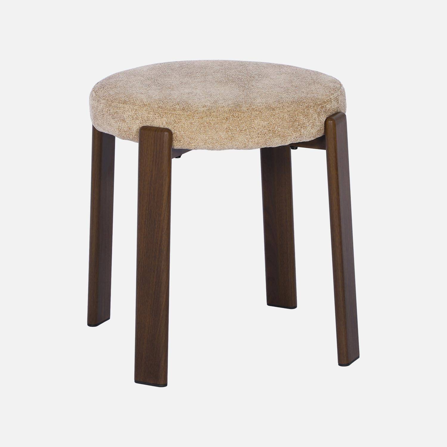 Lot de 2 tabourets vintage acier effet bois foncé et tissu texturé taupe - Gloria,sweeek,Photo3