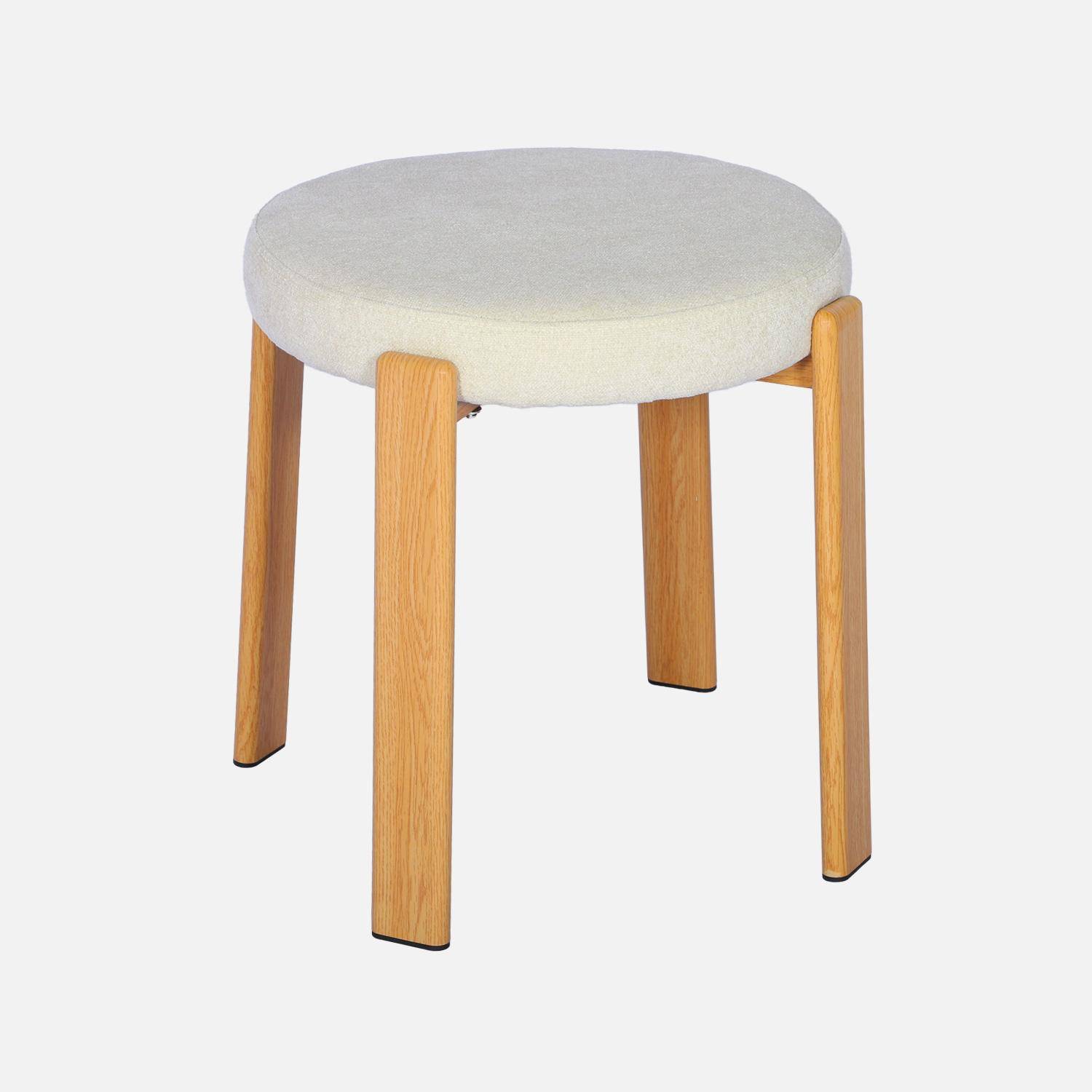 Lot de 2 tabourets vintage acier effet bois clair et tissu texturé crème - Gloria Photo3