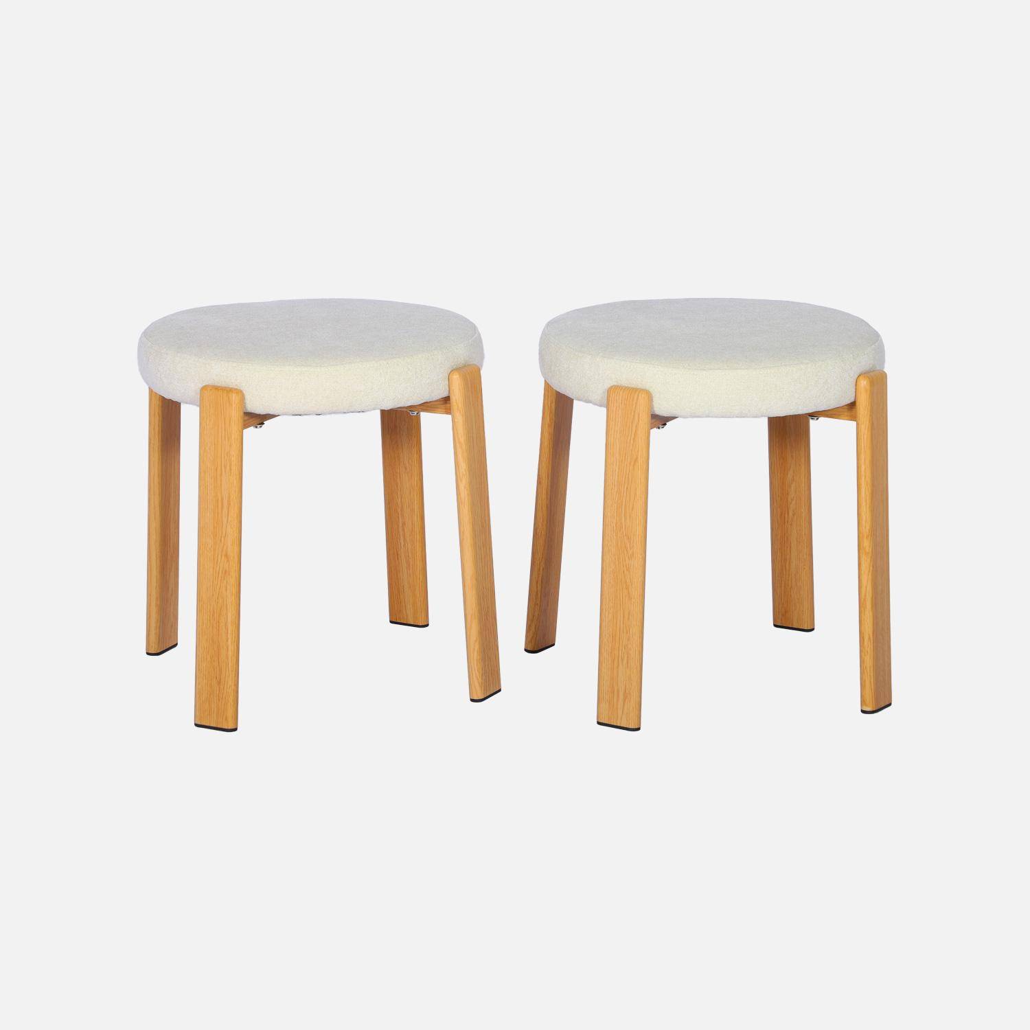 Lot de 2 tabourets vintage acier effet bois clair et tissu texturé crème - Gloria,sweeek,Photo2