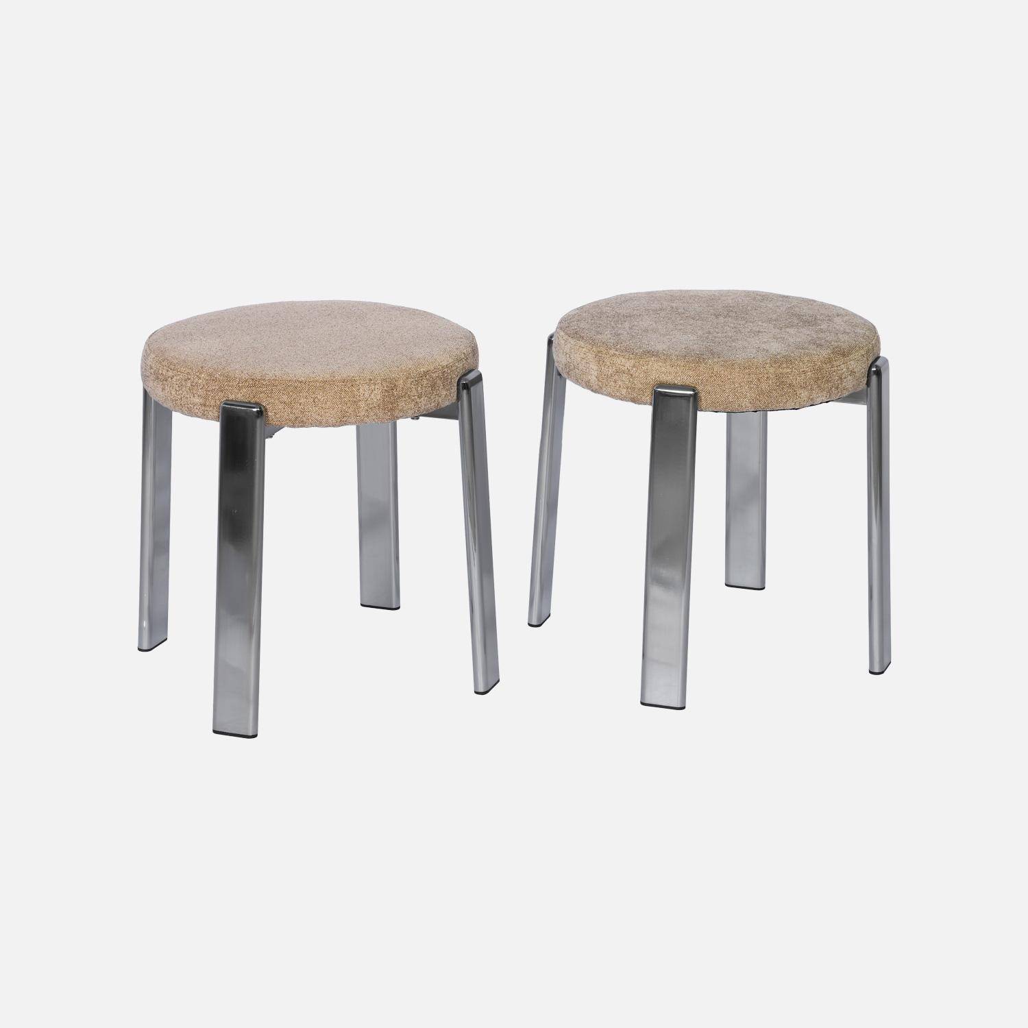 Lot de 2 tabourets vintage acier chromé et tissu texturé taupe - Gloria Photo2