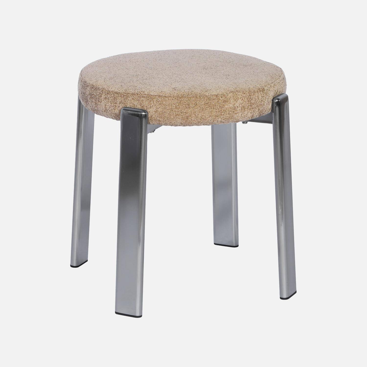 Lot de 2 tabourets vintage acier chromé et tissu texturé taupe - Gloria,sweeek,Photo3