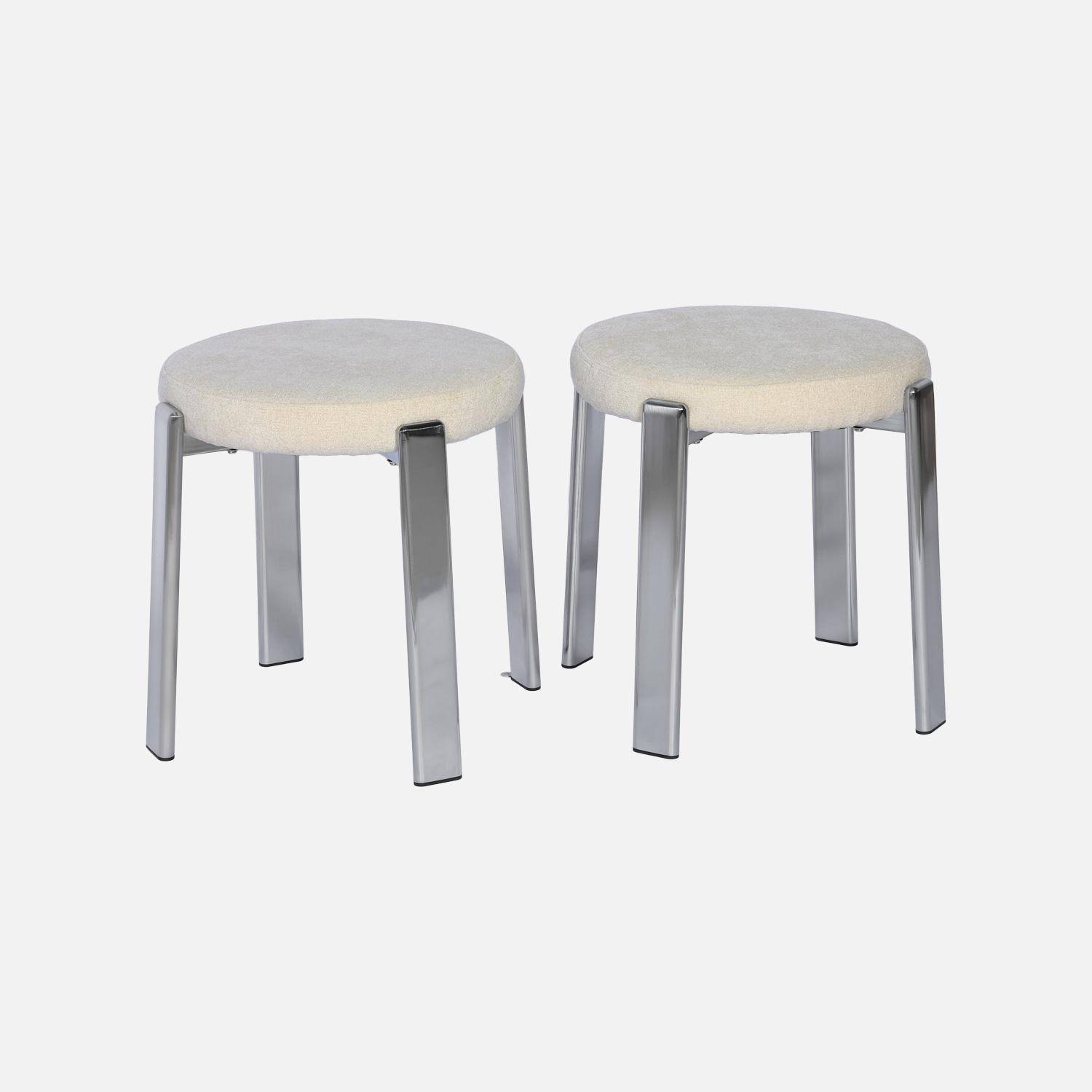 Lot de 2 tabourets vintage acier chromé et tissu texturé crème - Gloria Photo2