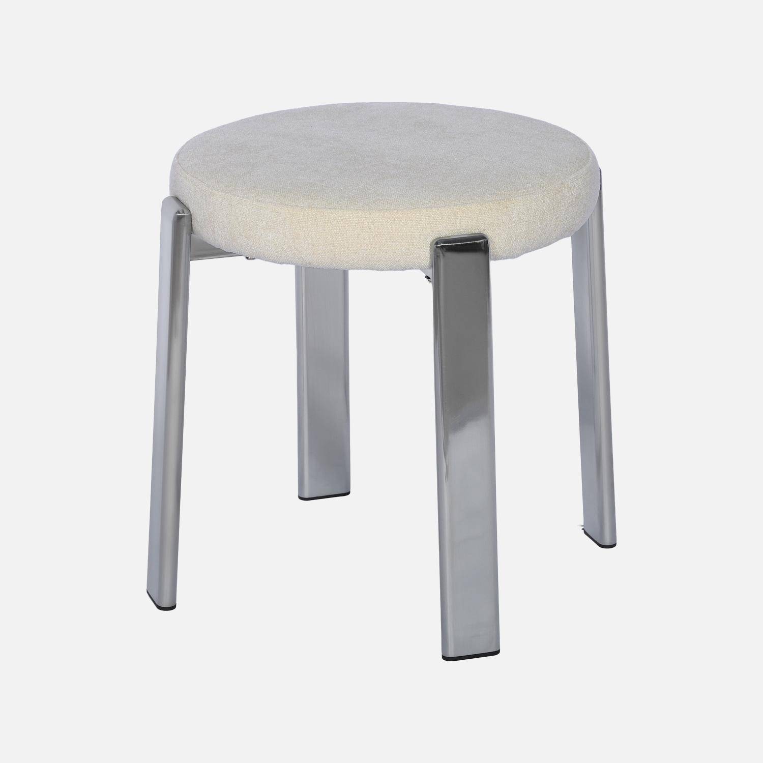 Lot de 2 tabourets vintage acier chromé et tissu texturé crème - Gloria,sweeek,Photo3