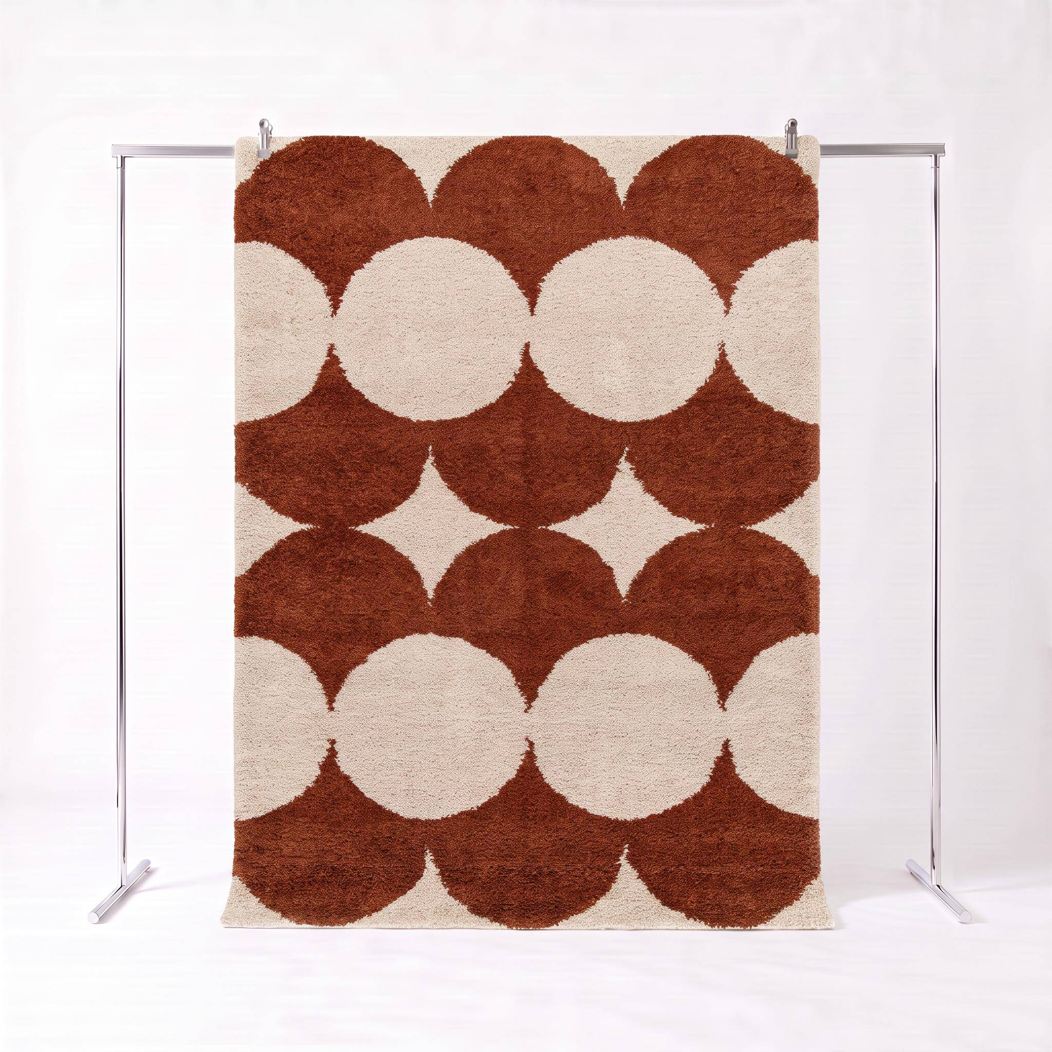 Alfombra interior con diseño de círculos crema y terracota, Stellax, 150x80x3 cm Photo1