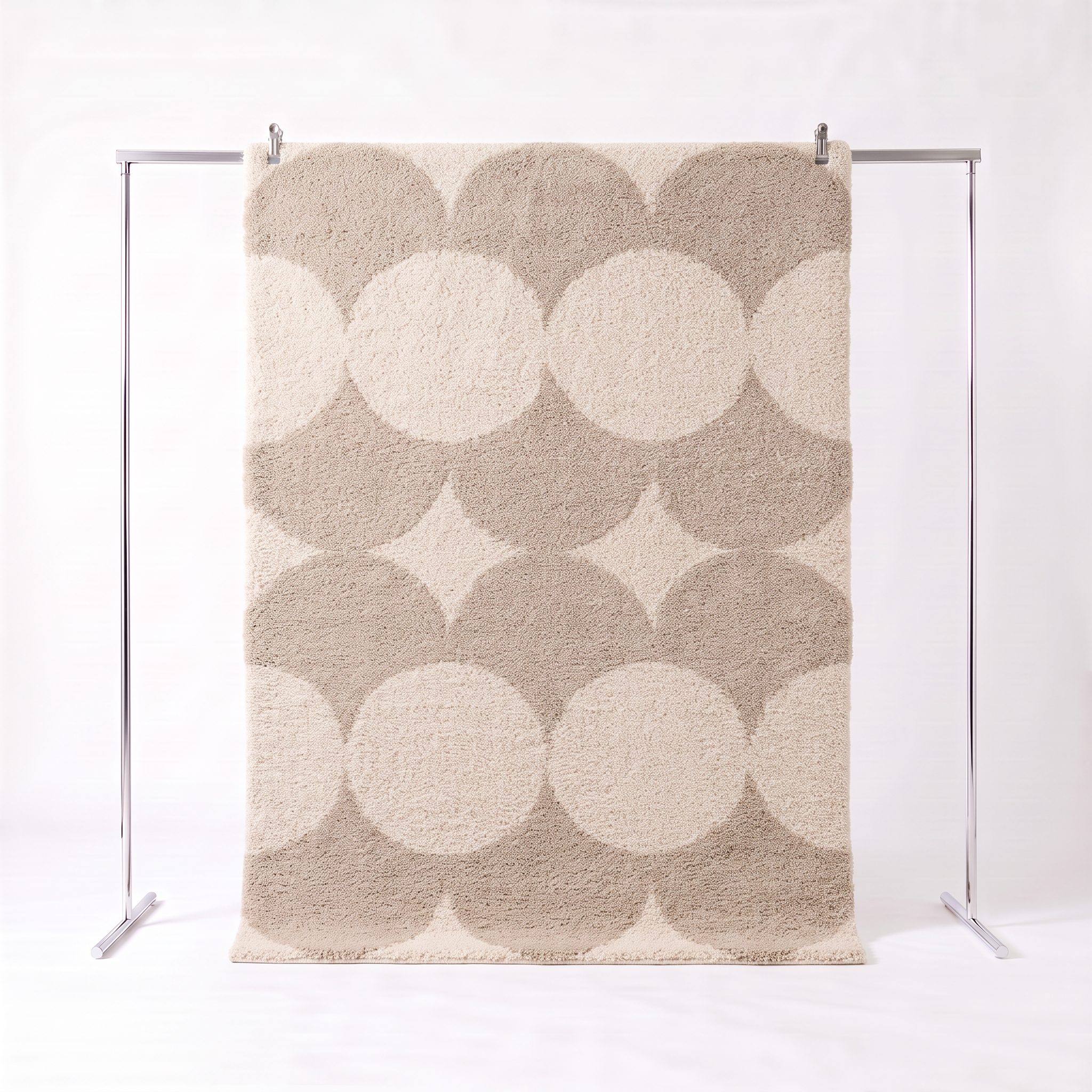 Alfombra interior con diseño de círculos crema y beige, Stella, 150x80x3 cm Photo1