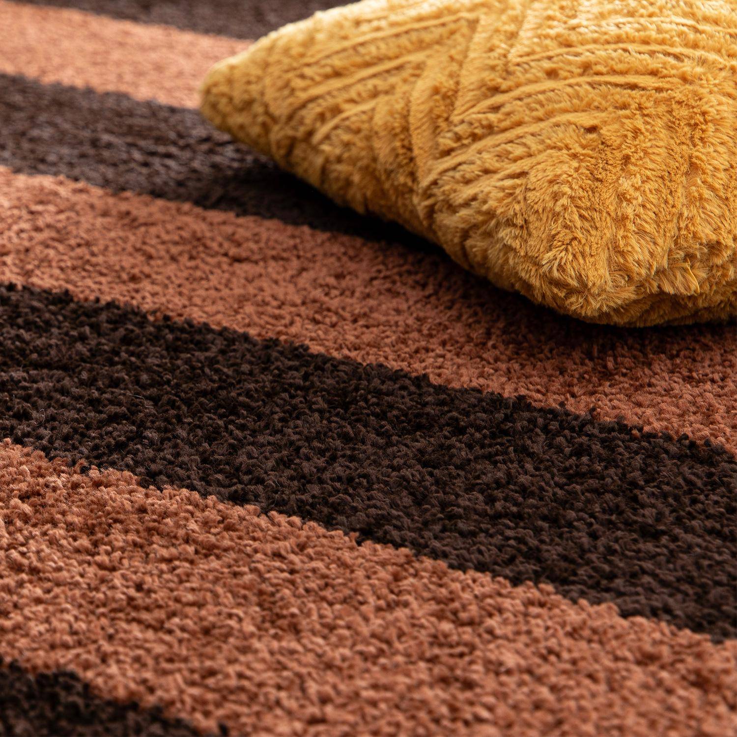 Tapete interior riscas castanhas e terracota, Novix, 150x80x3 cm,sweeek,Photo6