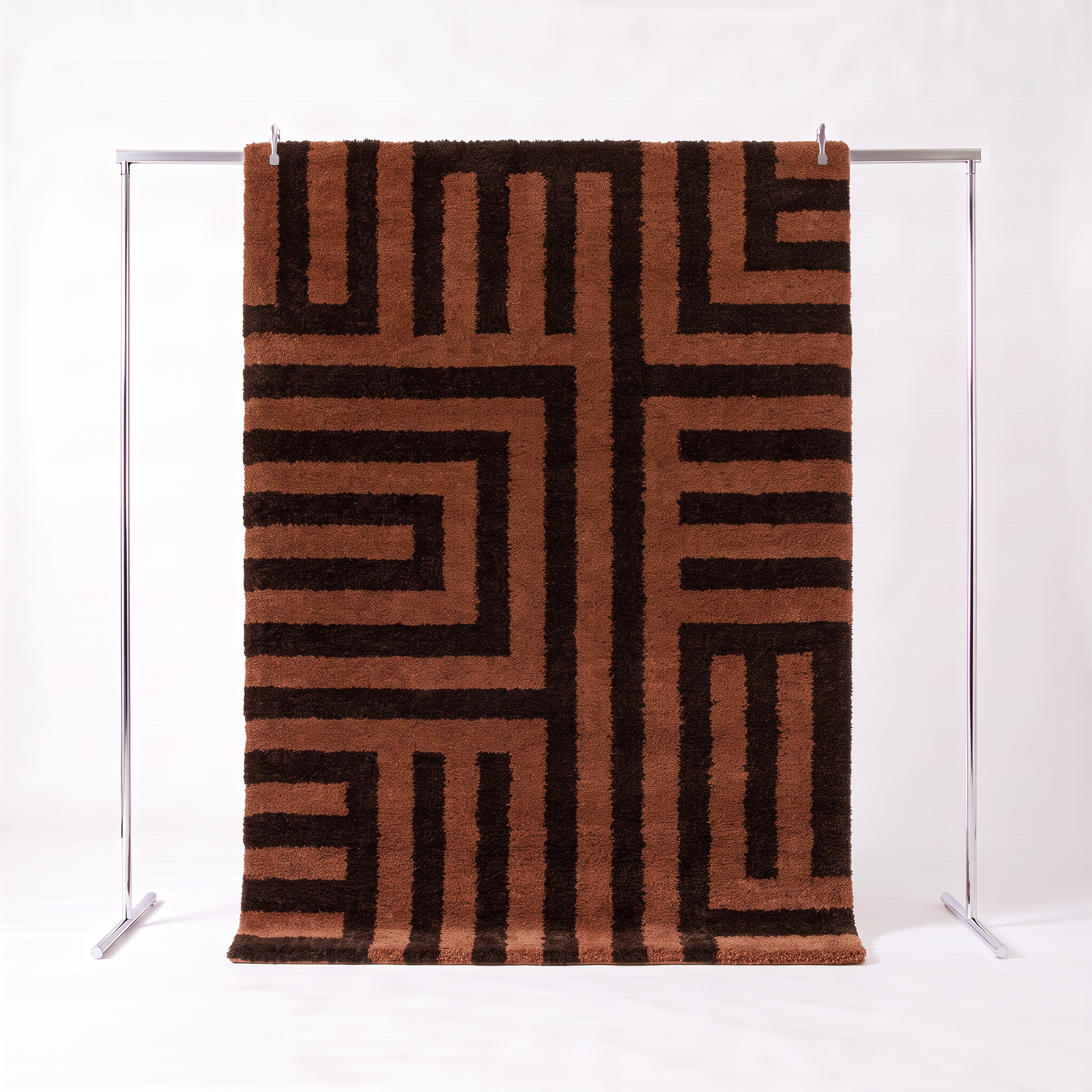 Tappeto da interno con motivi geometrici marroni e terracotta, Movia, 150x80x3 cm Photo1
