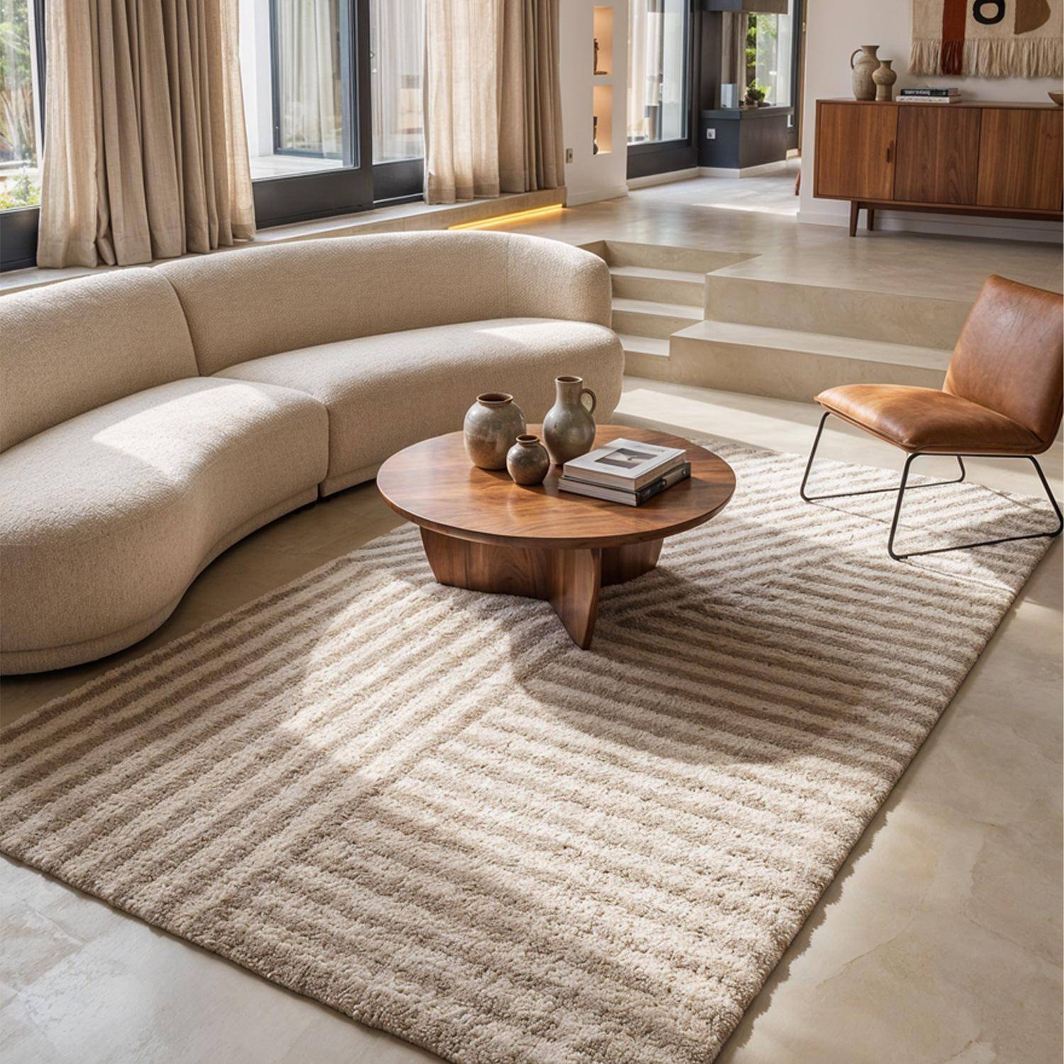 Tappeto da interno a righe beige e crema, Telya, 150x80x3 cm Photo2