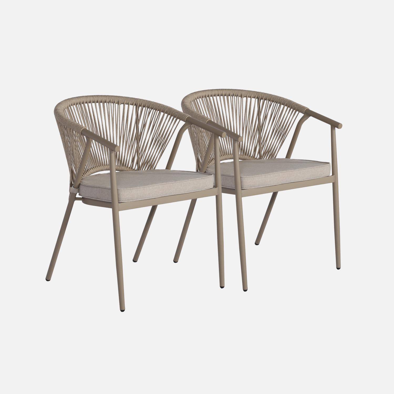 Lot de 2 fauteuils empilables acier et cordes marron et beige - Liora Photo2