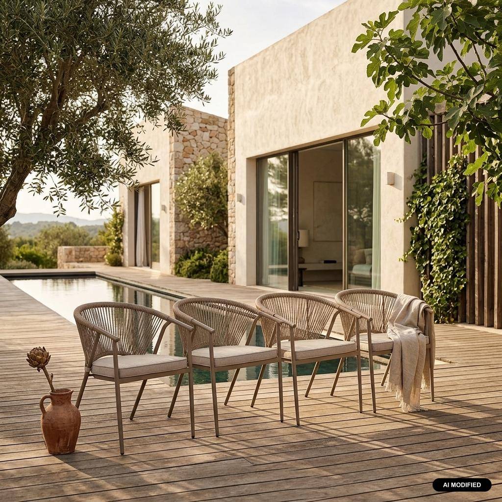 Lot de 4 fauteuils empilables acier et cordes marron et beige - Liora,sweeek,Photo1