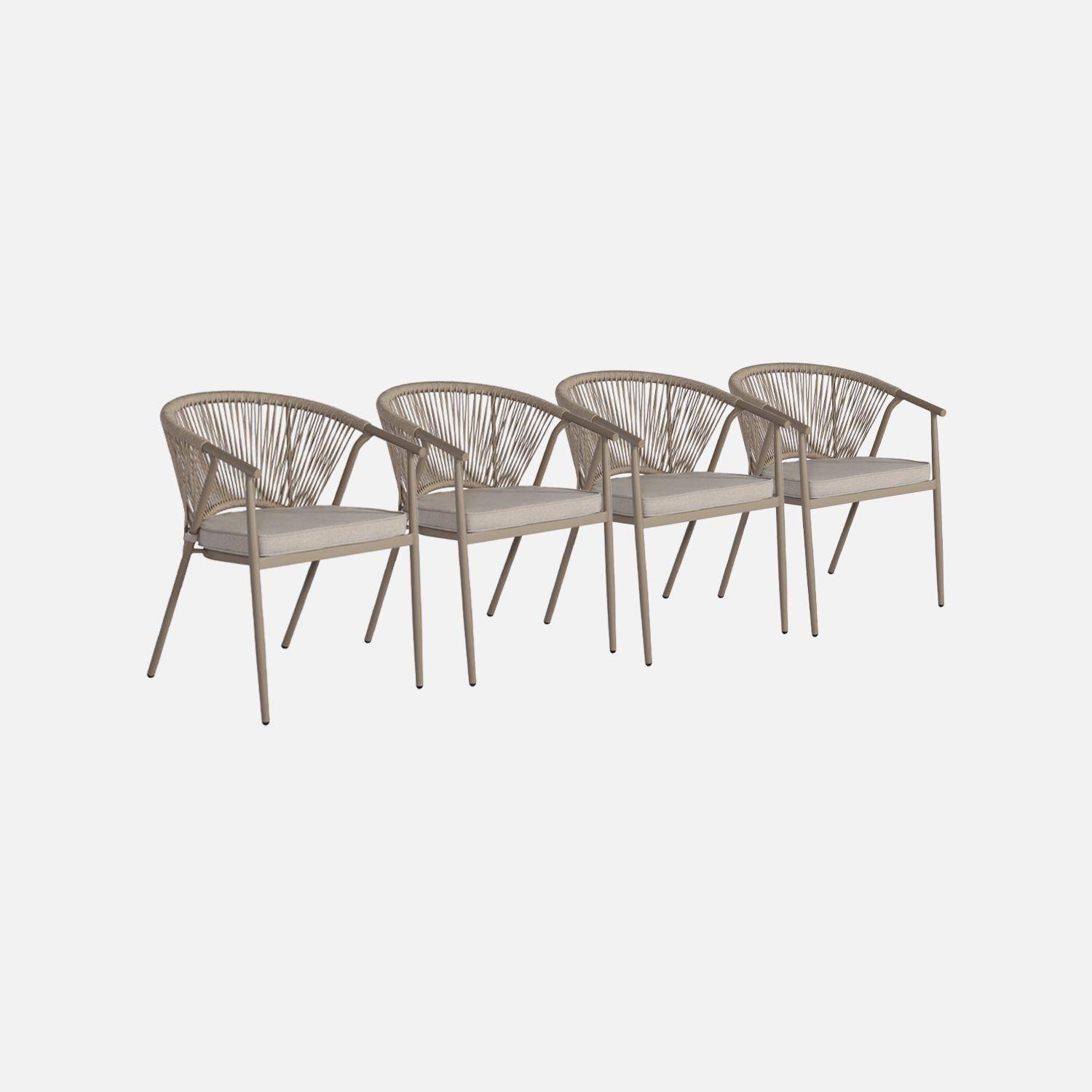 Lot de 4 fauteuils empilables acier et cordes marron et beige - Liora Photo2