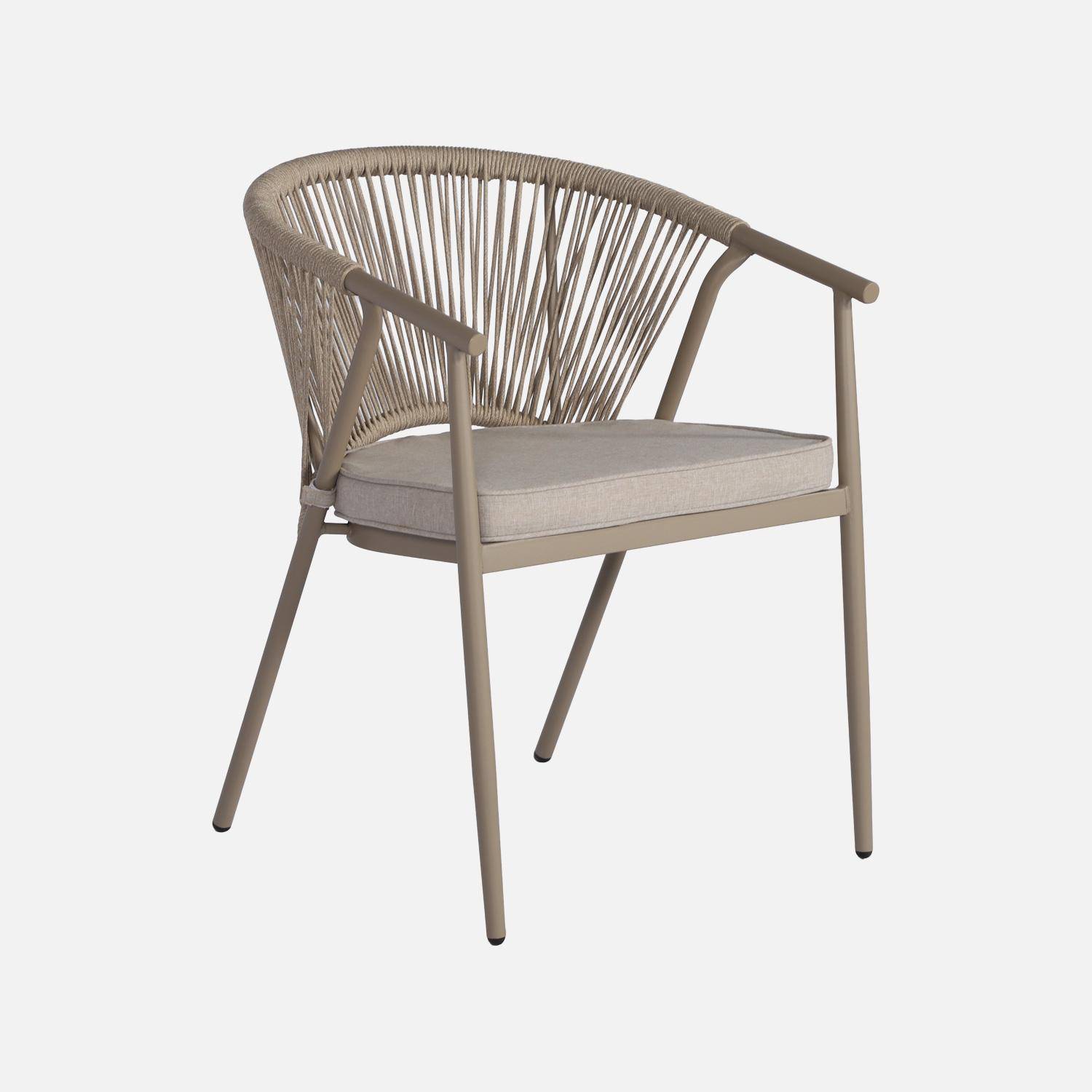 Lot de 4 fauteuils empilables acier et cordes marron et beige - Liora Photo3