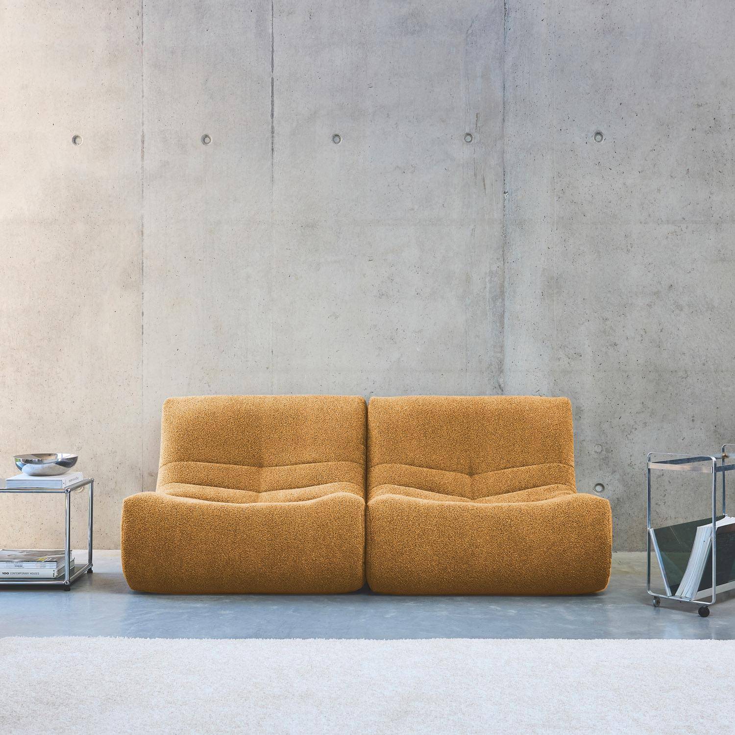 2er-Set 1 Sitzer Sessel mit Bouclé-Bezug senfgelb