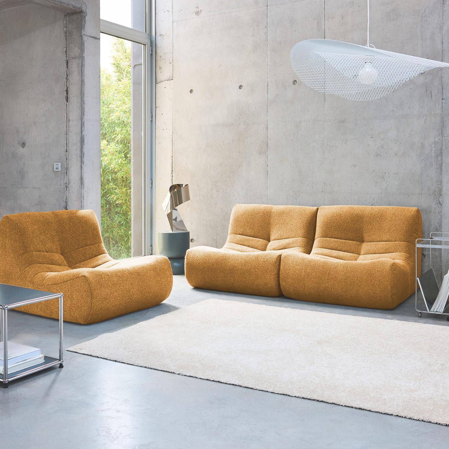 Lot de 3 fauteuils chauffeuses en bouclette texturée moutarde style contemporain 1 place Photo1