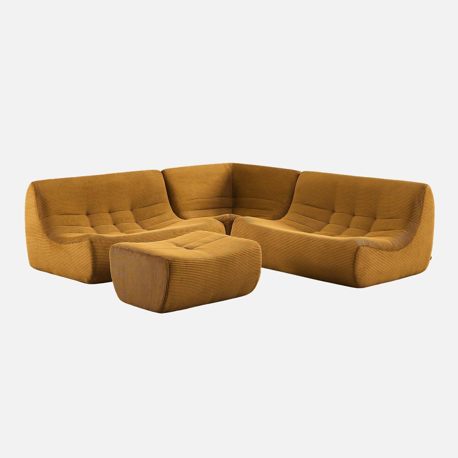 Canapé d'angle modulable 5 places avec repose pied velours côtelé moutarde - Sokol Photo5