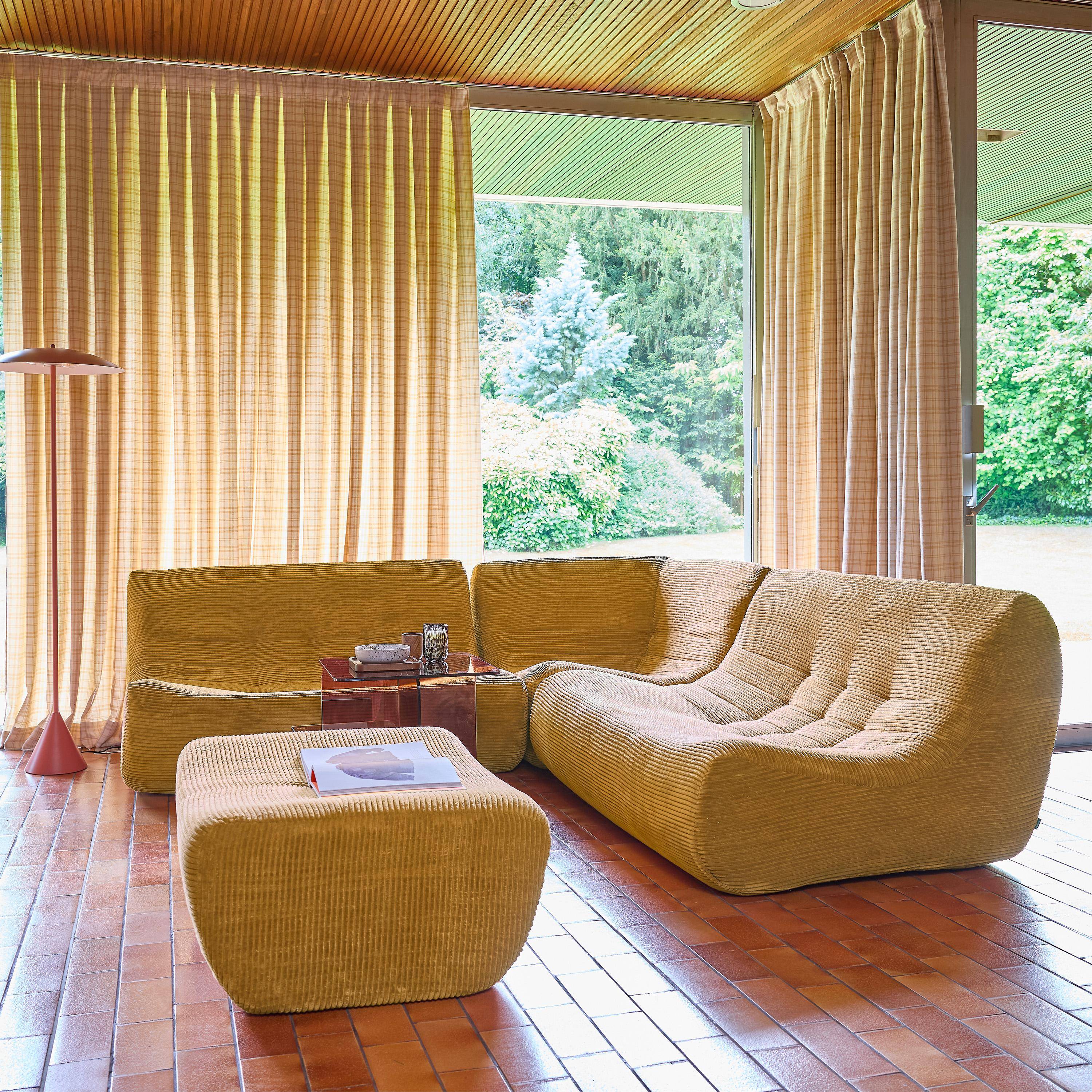 Canapé d'angle modulable 5 places avec repose pied velours côtelé moutarde - Sokol Photo3
