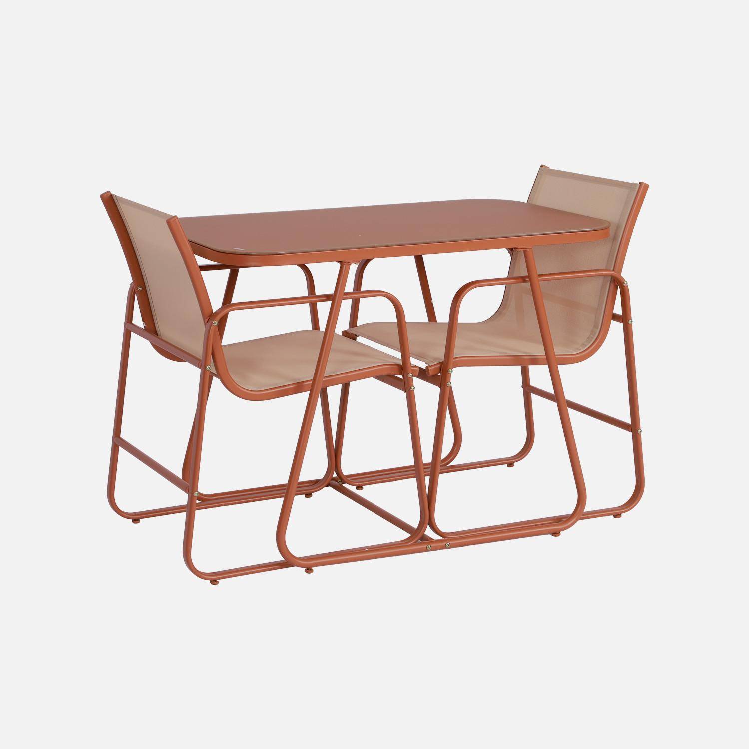 Tavolo da giardino in acciaio con sedute, Silvi, Terracotta, 112.5x76.5x75.5 cm Photo3