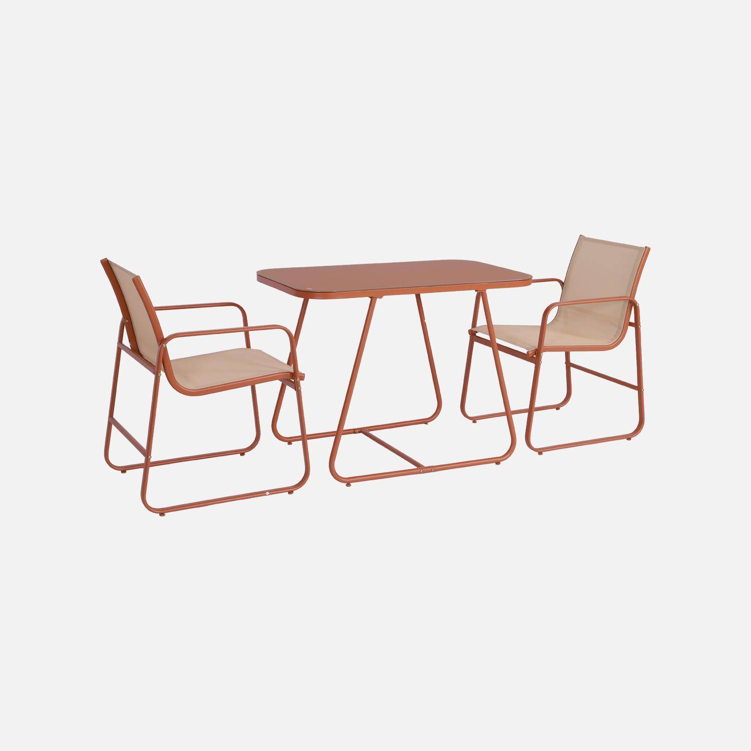 Tavolo da giardino in acciaio con sedute, Silvi, Terracotta, 112.5x76.5x75.5 cm,sweeek,Photo2