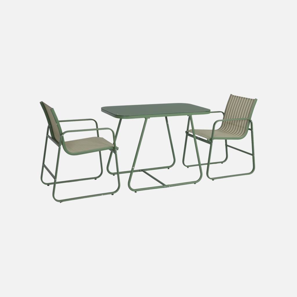 Mesa de jardim em aço com 2 cadeiras, Verde